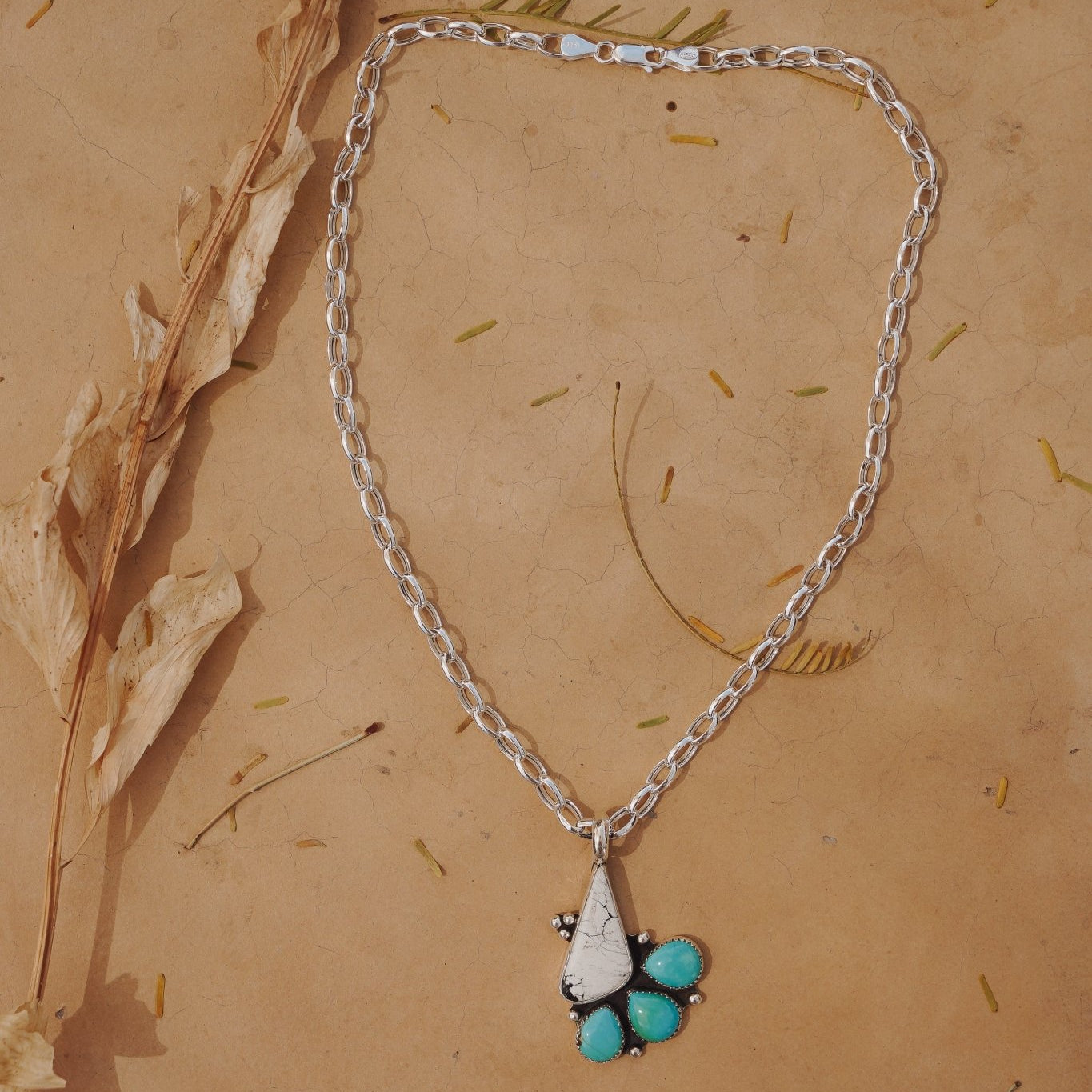 White Buffalo & Hubei Turquoise Pendant - Golden Road Crafted