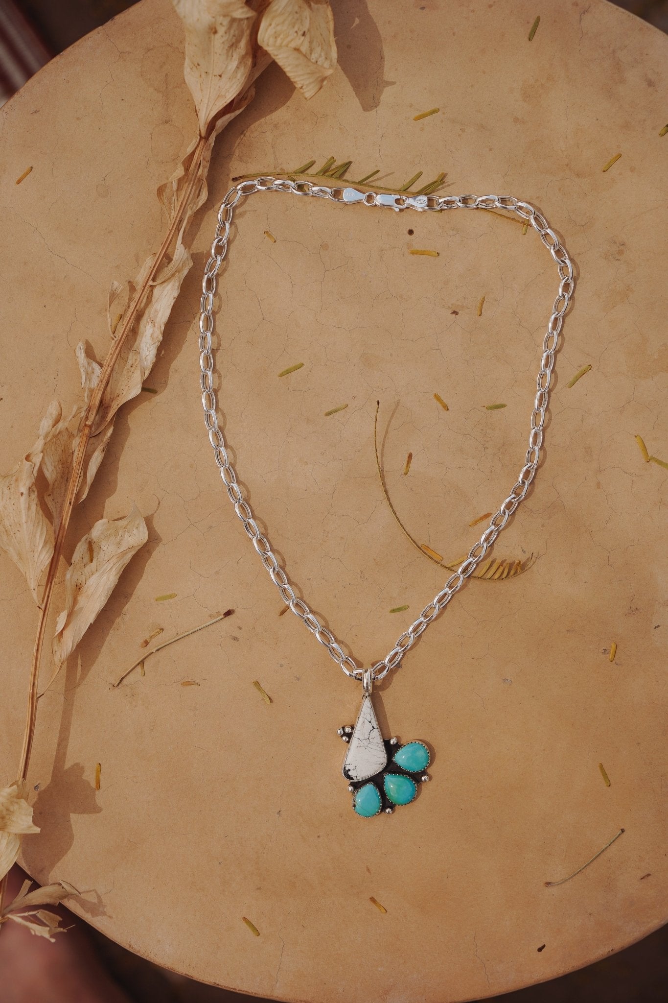 White Buffalo & Hubei Turquoise Pendant - Golden Road Crafted