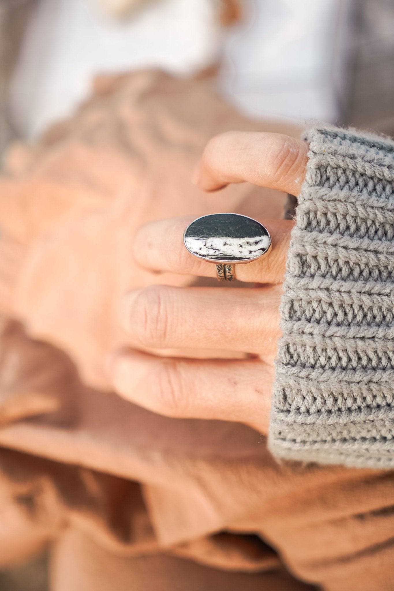 White Buffalo Ring (Size 7.5) - Golden Road Crafted