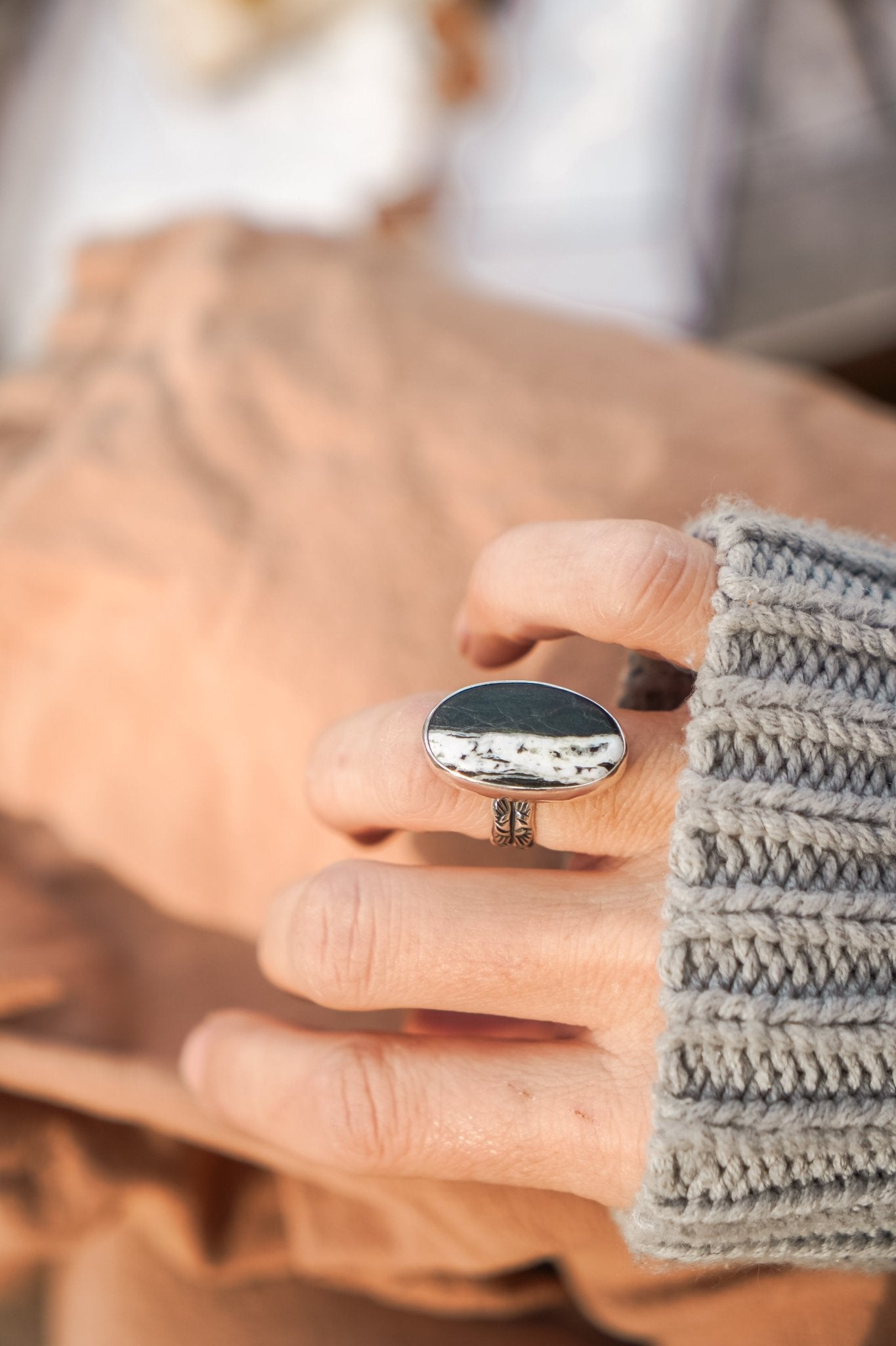 White Buffalo Ring (Size 7.5) - Golden Road Crafted