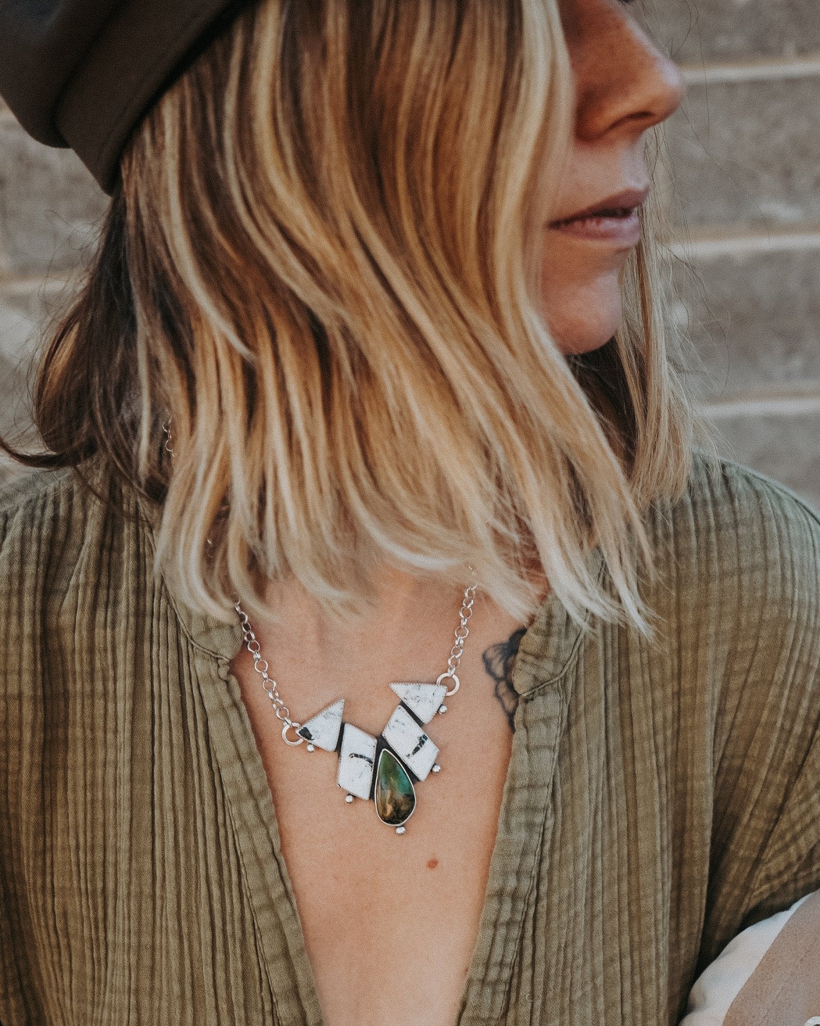 White Buffalo Statement Necklace - Golden Road Crafted
