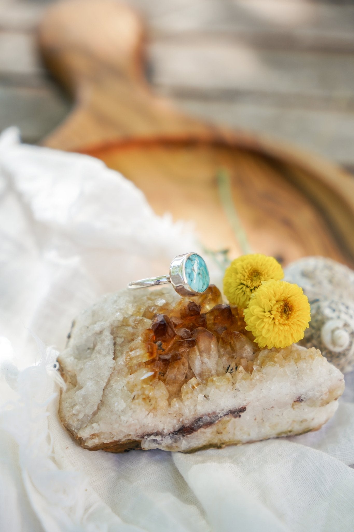 Whitewater Turquoise Ring (Size 7.25) - Golden Road Crafted