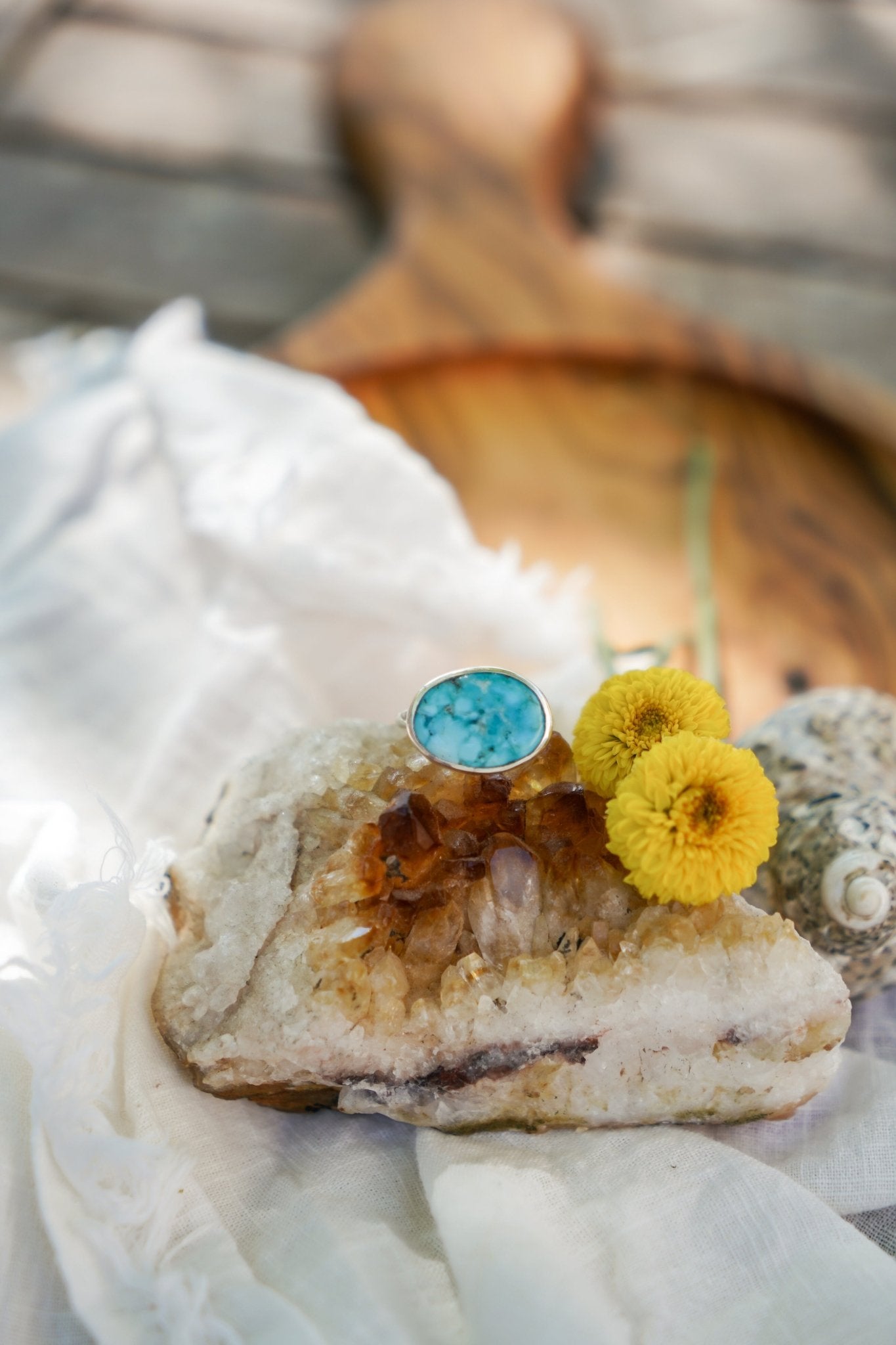 Whitewater Turquoise Ring (Size 7.25) - Golden Road Crafted