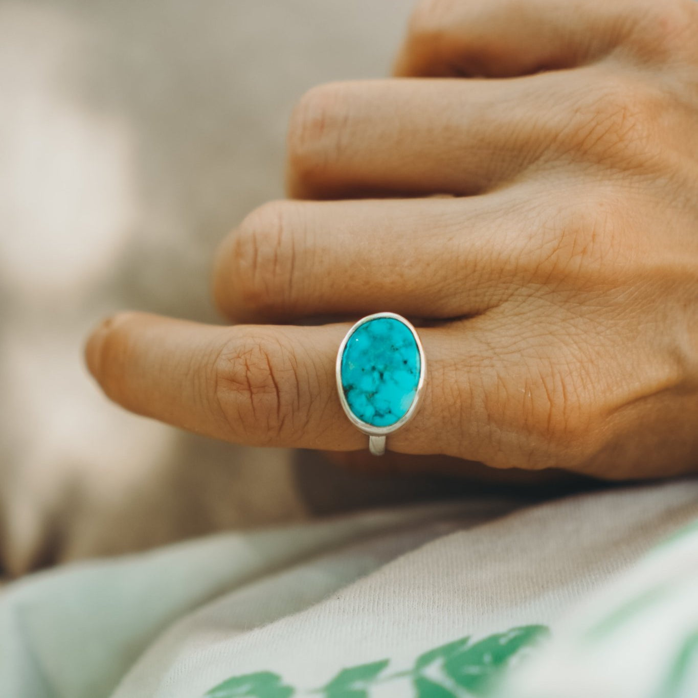 Whitewater Turquoise Ring (Size 7.25) - Golden Road Crafted