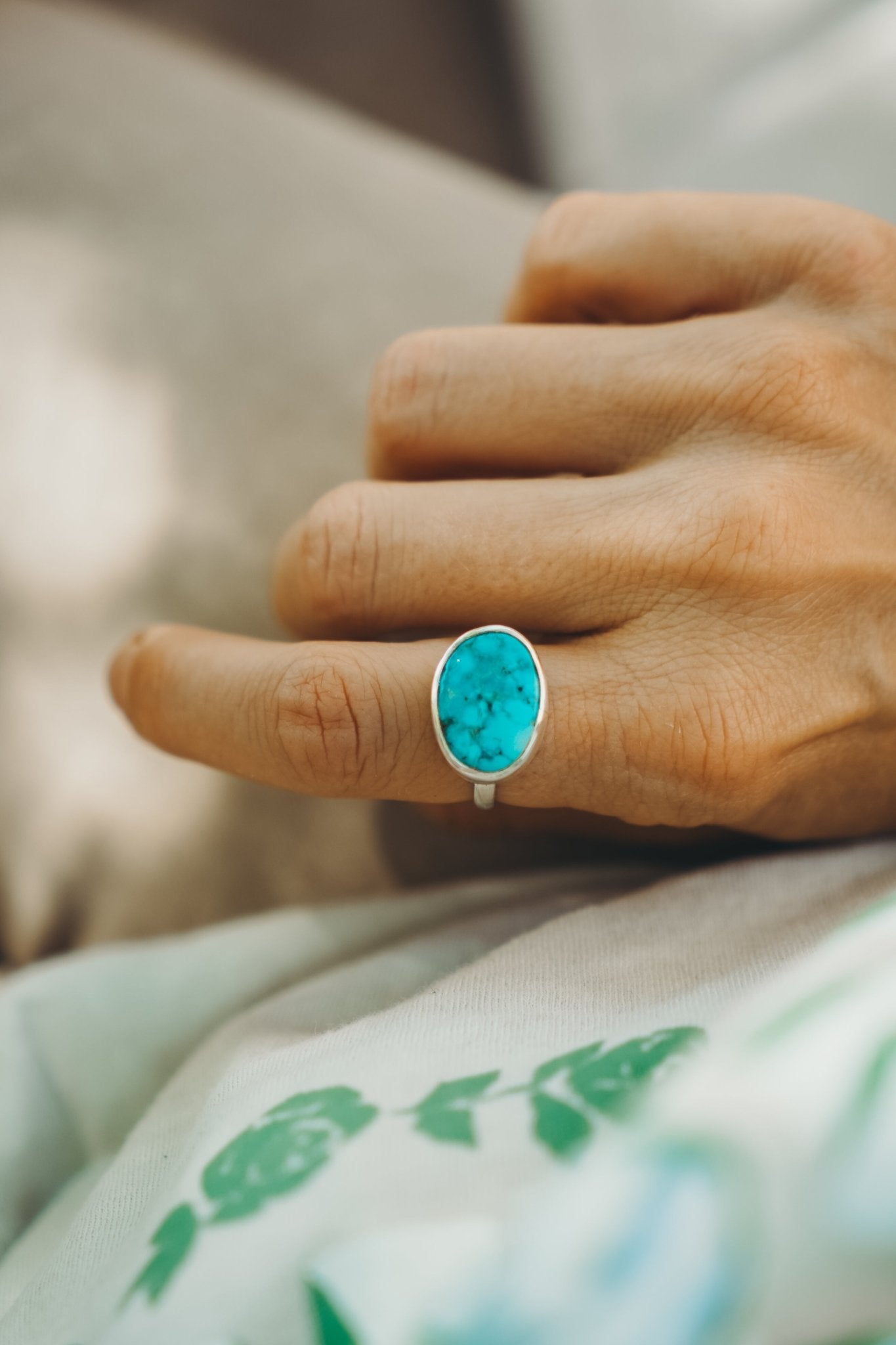 Whitewater Turquoise Ring (Size 7.25) - Golden Road Crafted