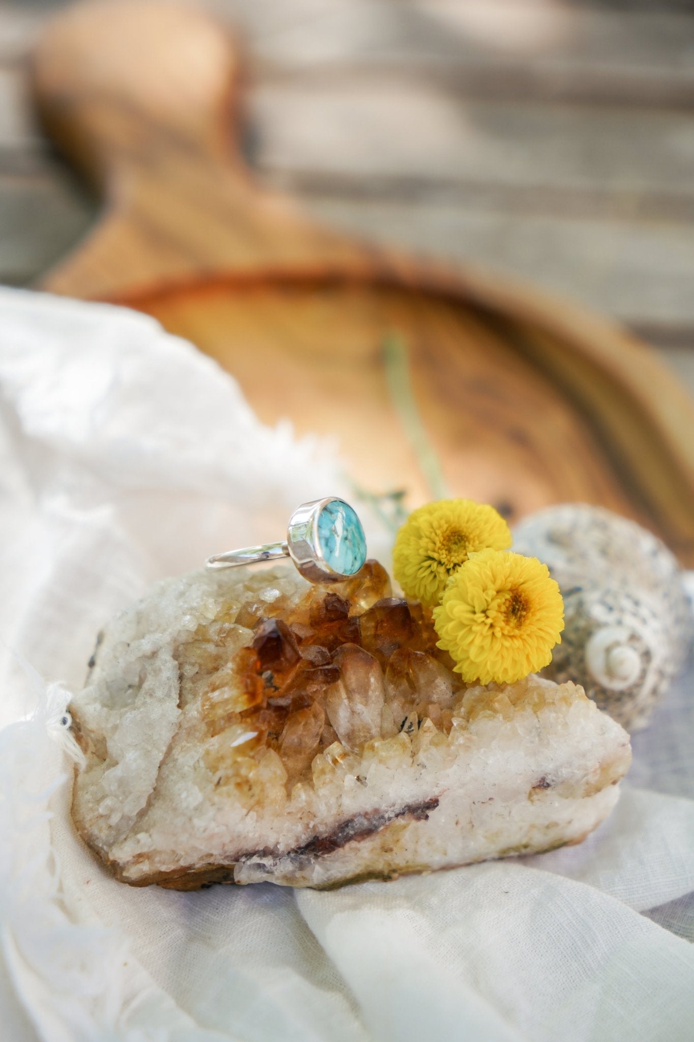 Whitewater Turquoise Ring (Size 7.25) - Golden Road Crafted