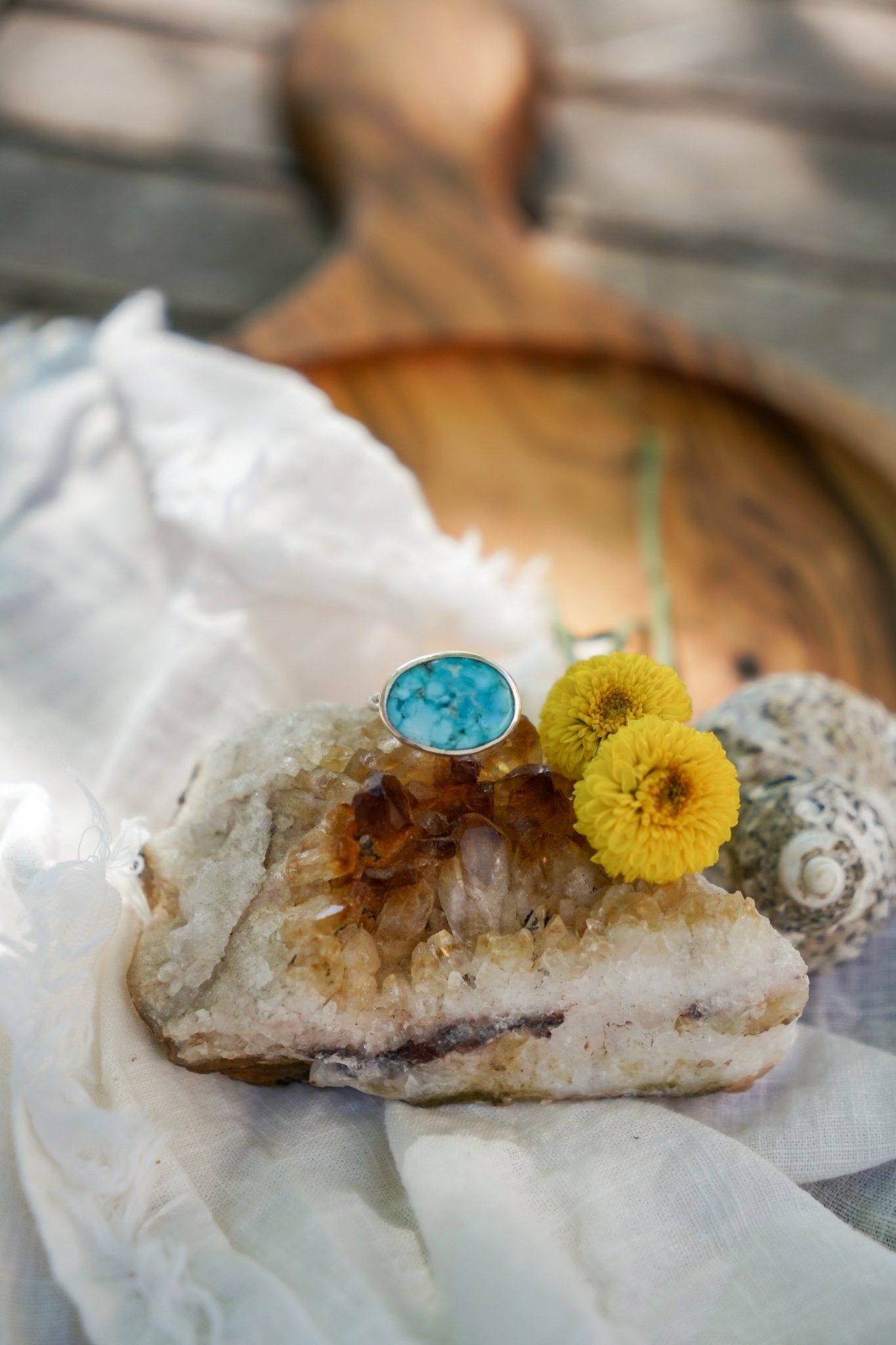 Whitewater Turquoise Ring (Size 7.25) - Golden Road Crafted