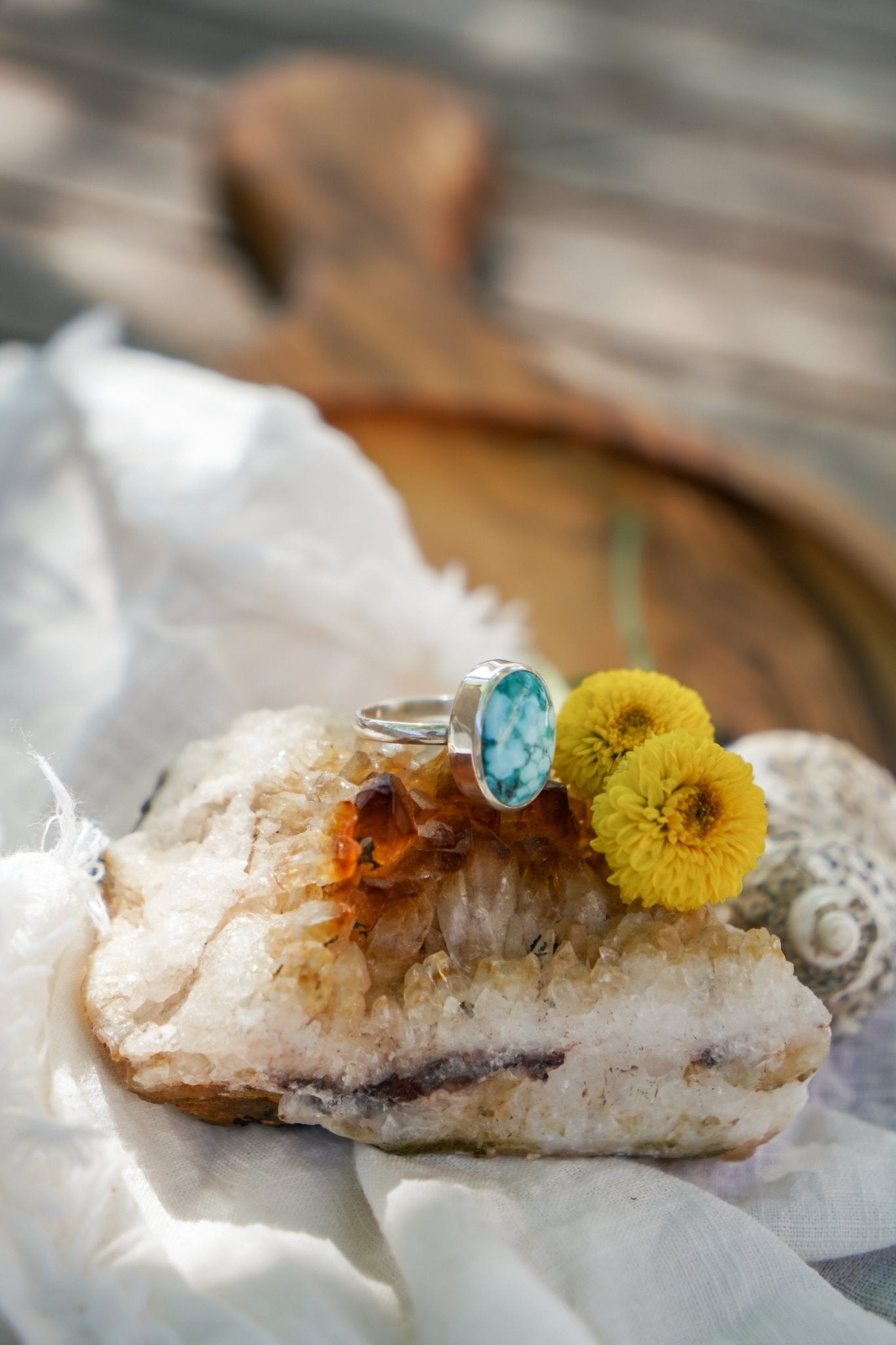 Whitewater Turquoise Ring (Size 7.75) - Golden Road Crafted