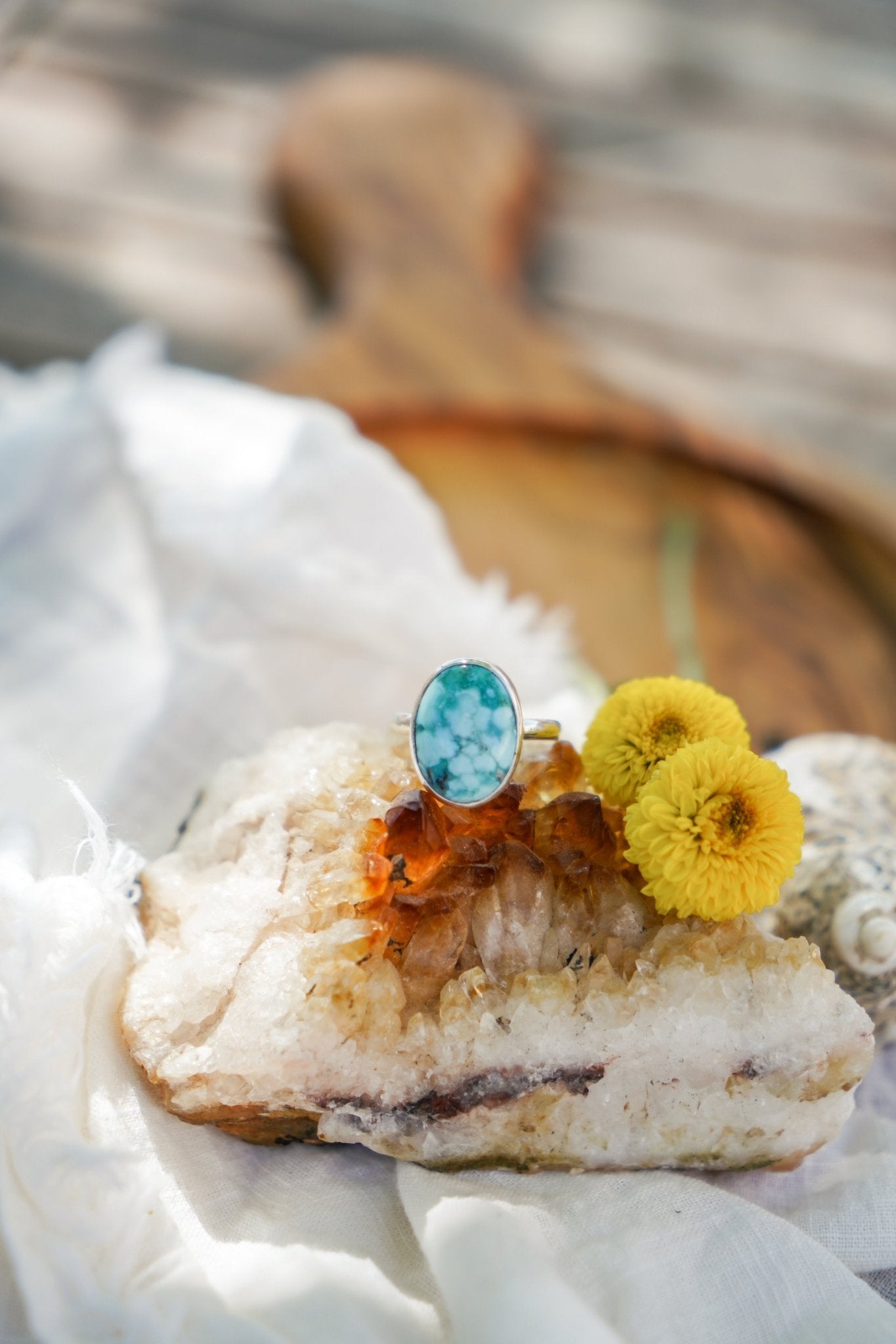 Whitewater Turquoise Ring (Size 7.75) - Golden Road Crafted