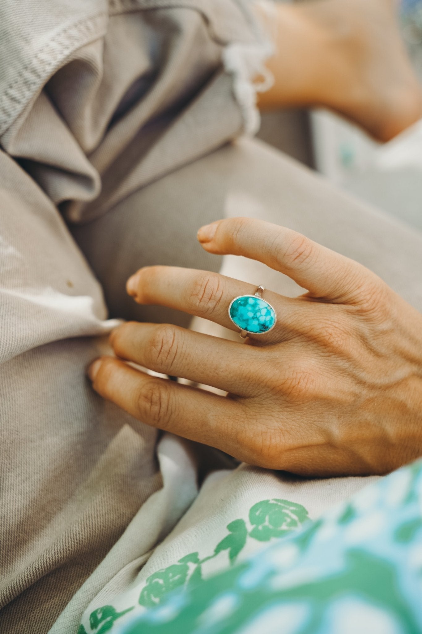Whitewater Turquoise Ring (Size 7.75) - Golden Road Crafted
