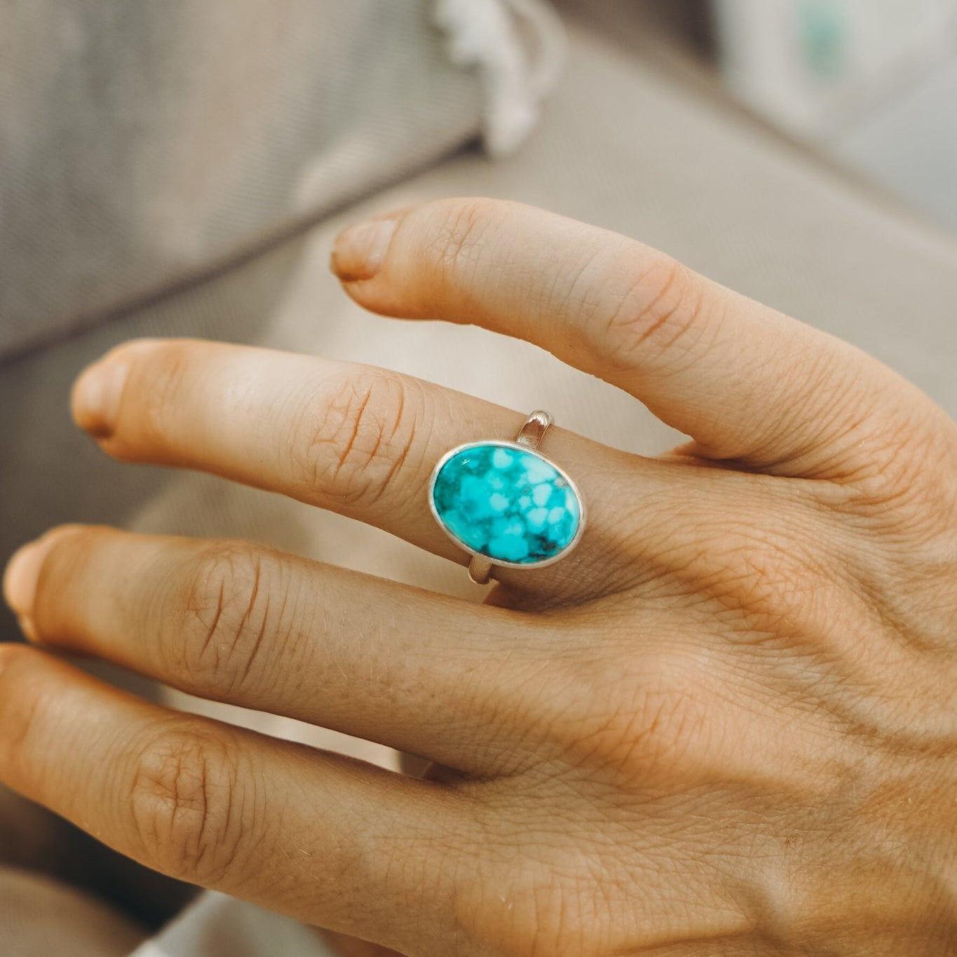 Whitewater Turquoise Ring (Size 7.75) - Golden Road Crafted