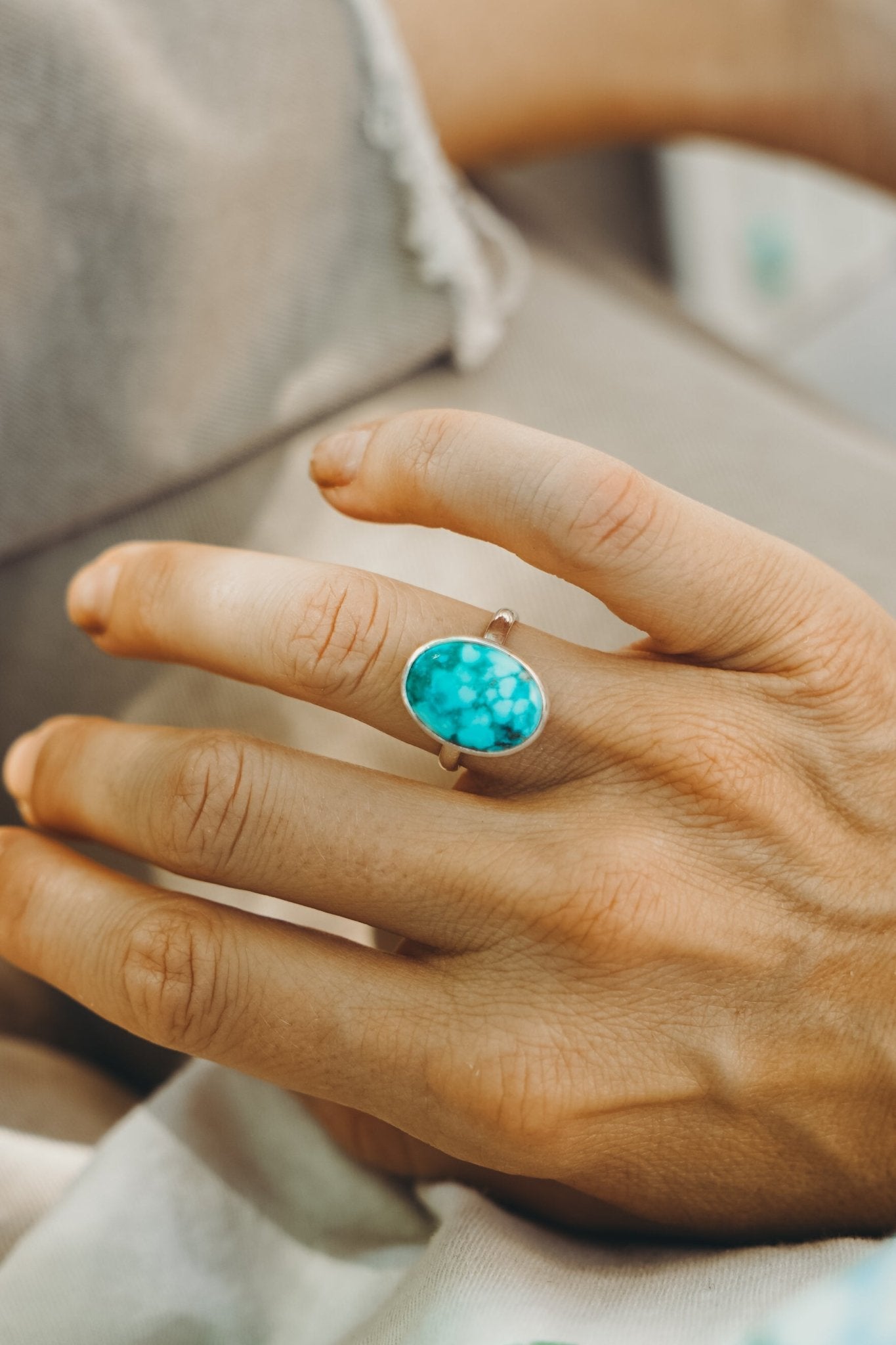 Whitewater Turquoise Ring (Size 7.75) - Golden Road Crafted