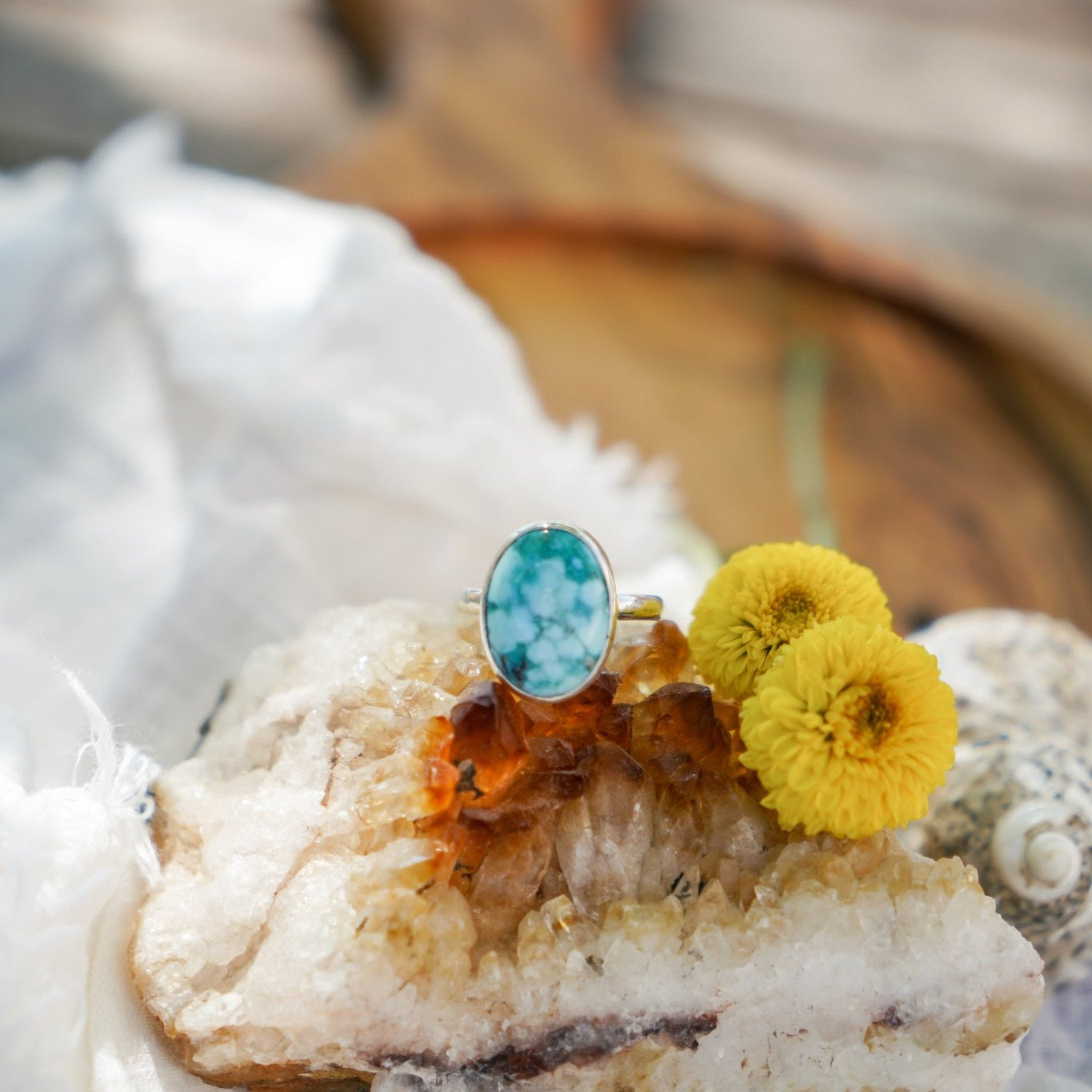 Whitewater Turquoise Ring (Size 7.75) - Golden Road Crafted