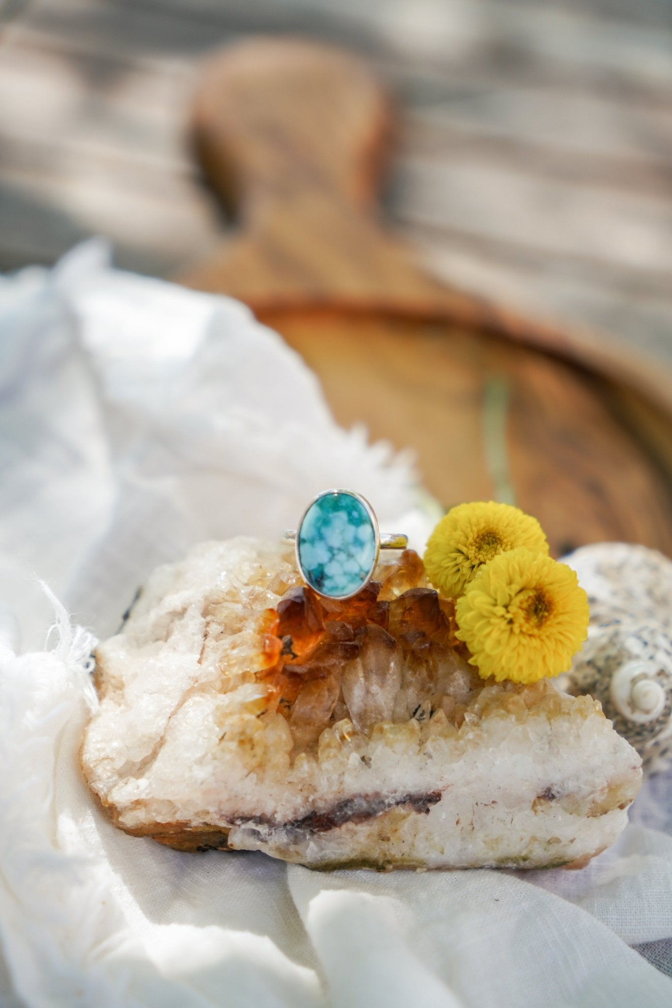 Whitewater Turquoise Ring (Size 7.75) - Golden Road Crafted
