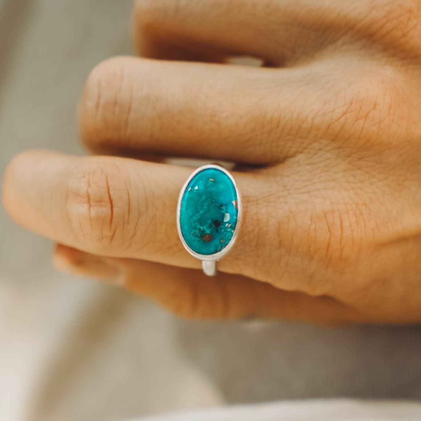 Whitewater Turquoise Ring (Size 8) - Golden Road Crafted
