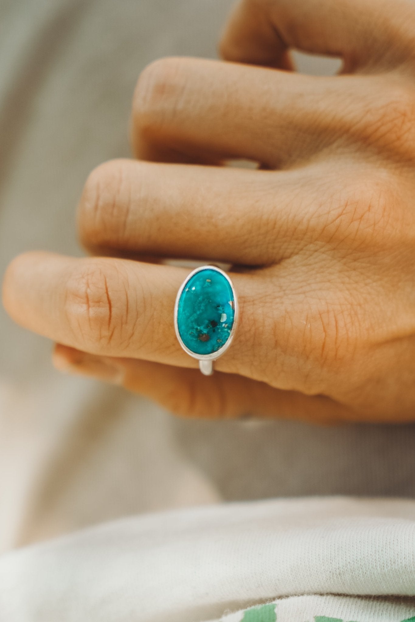 Whitewater Turquoise Ring (Size 8) - Golden Road Crafted