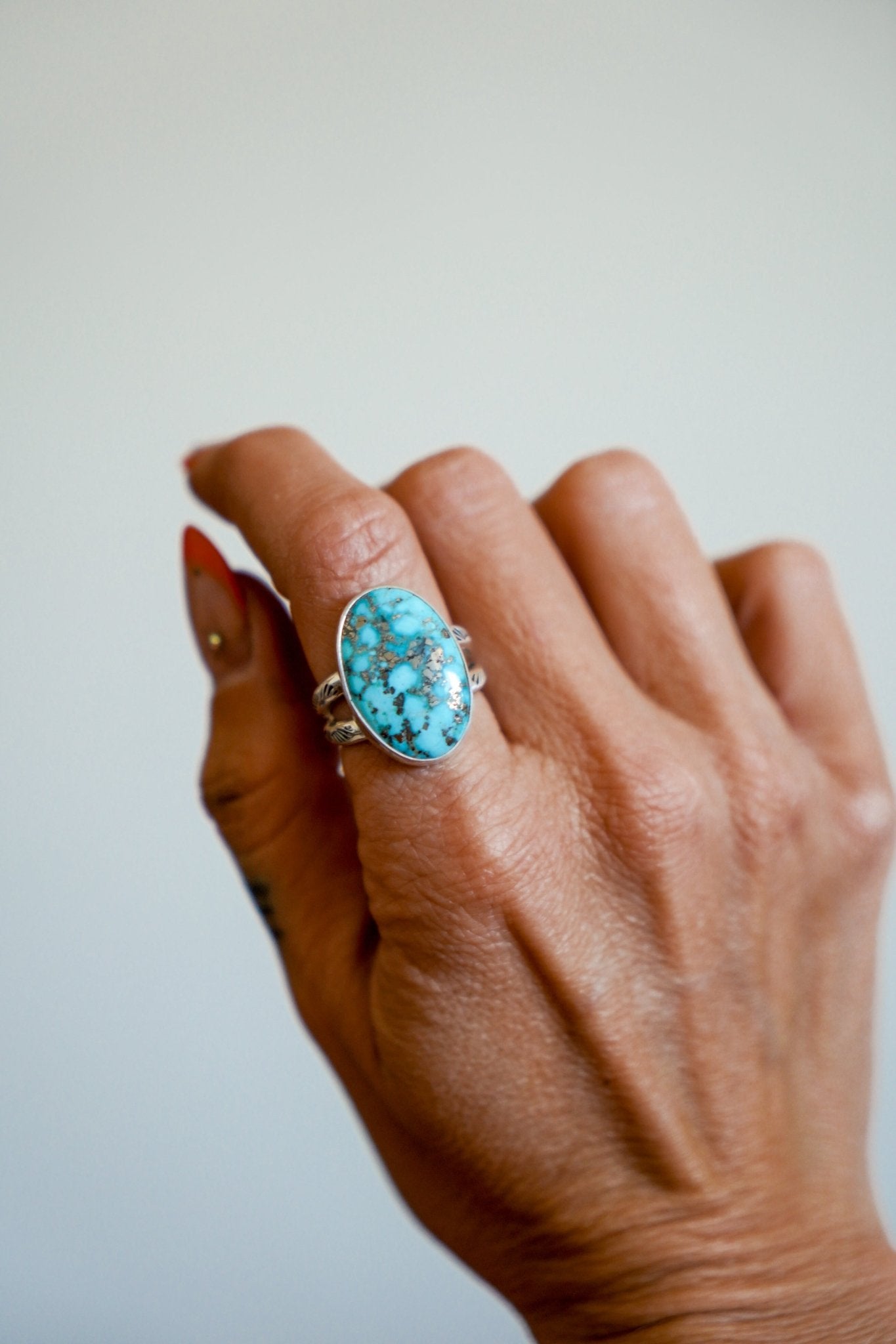 Whitewater Turquoise Ring (Size 8) - Golden Road Crafted