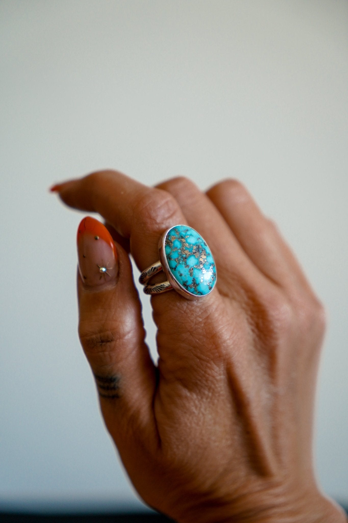 Whitewater Turquoise Ring (Size 8) - Golden Road Crafted