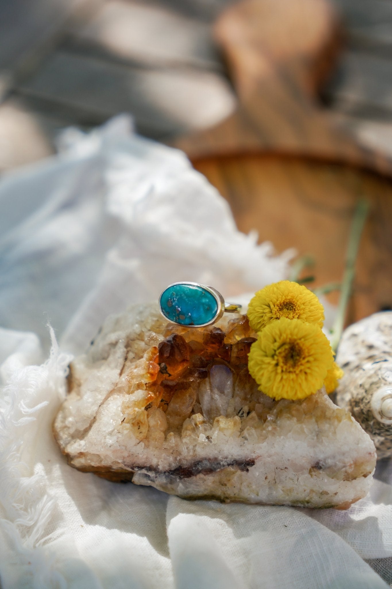 Whitewater Turquoise Ring (Size 8) - Golden Road Crafted