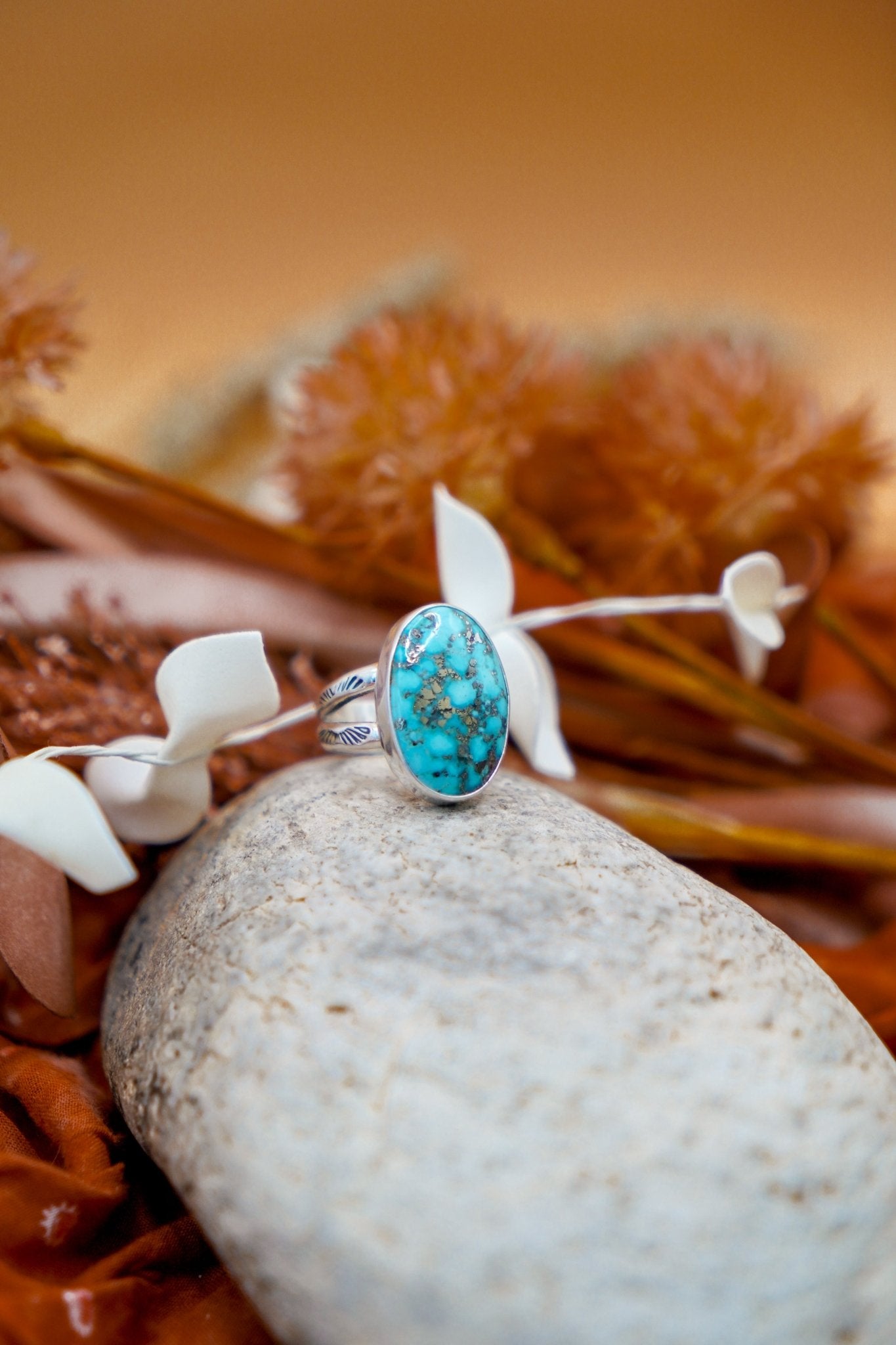 Whitewater Turquoise Ring (Size 8) - Golden Road Crafted