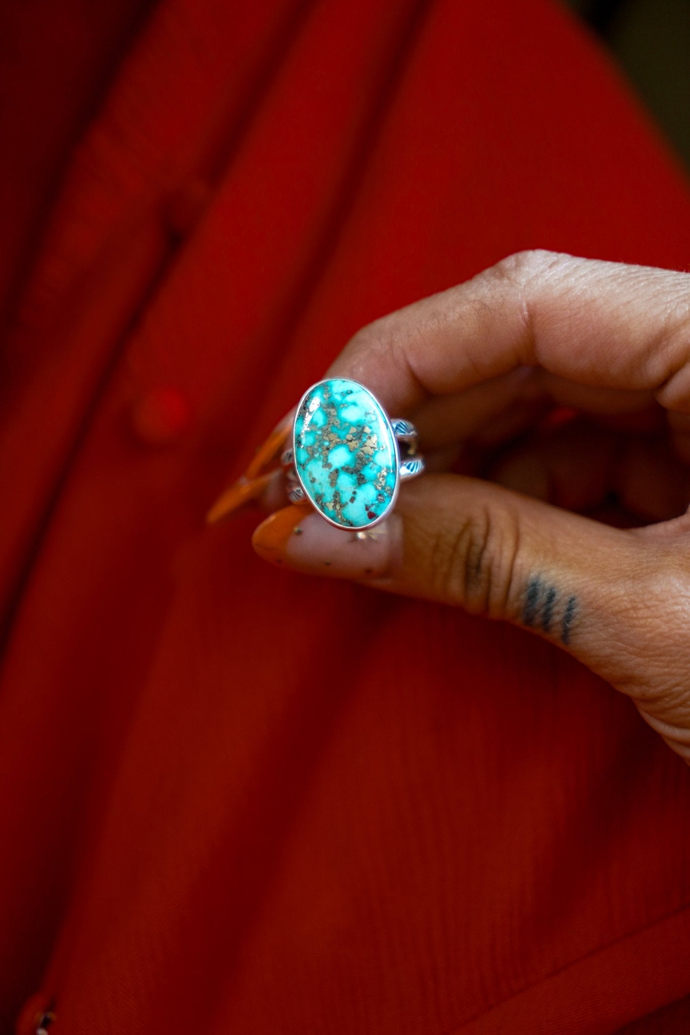 Whitewater Turquoise Ring (Size 8) - Golden Road Crafted