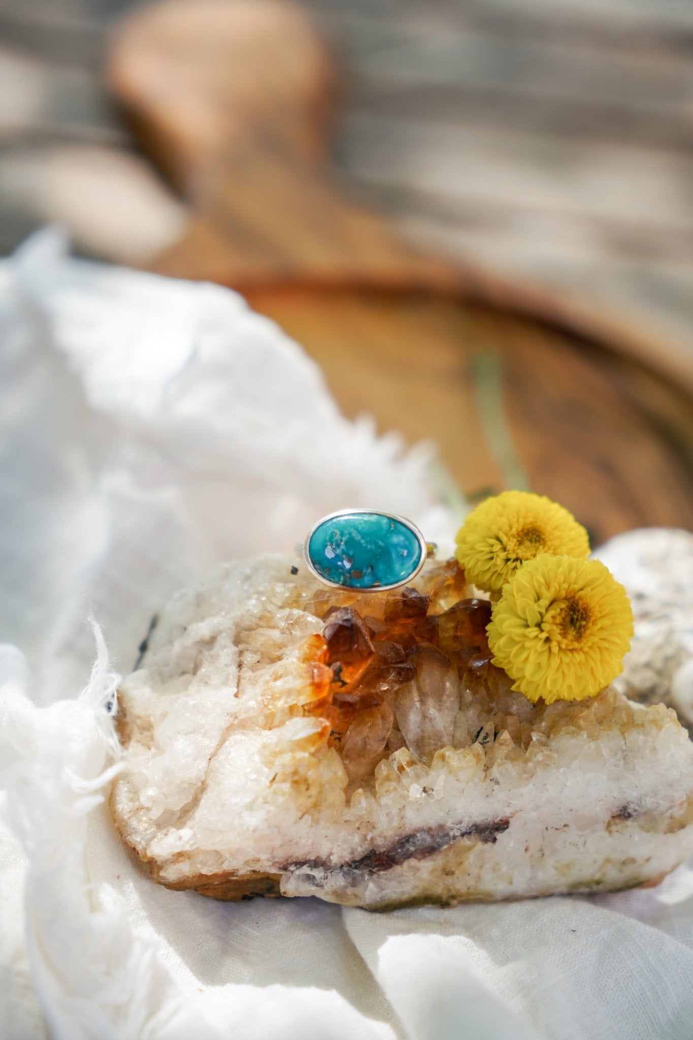 Whitewater Turquoise Ring (Size 8) - Golden Road Crafted