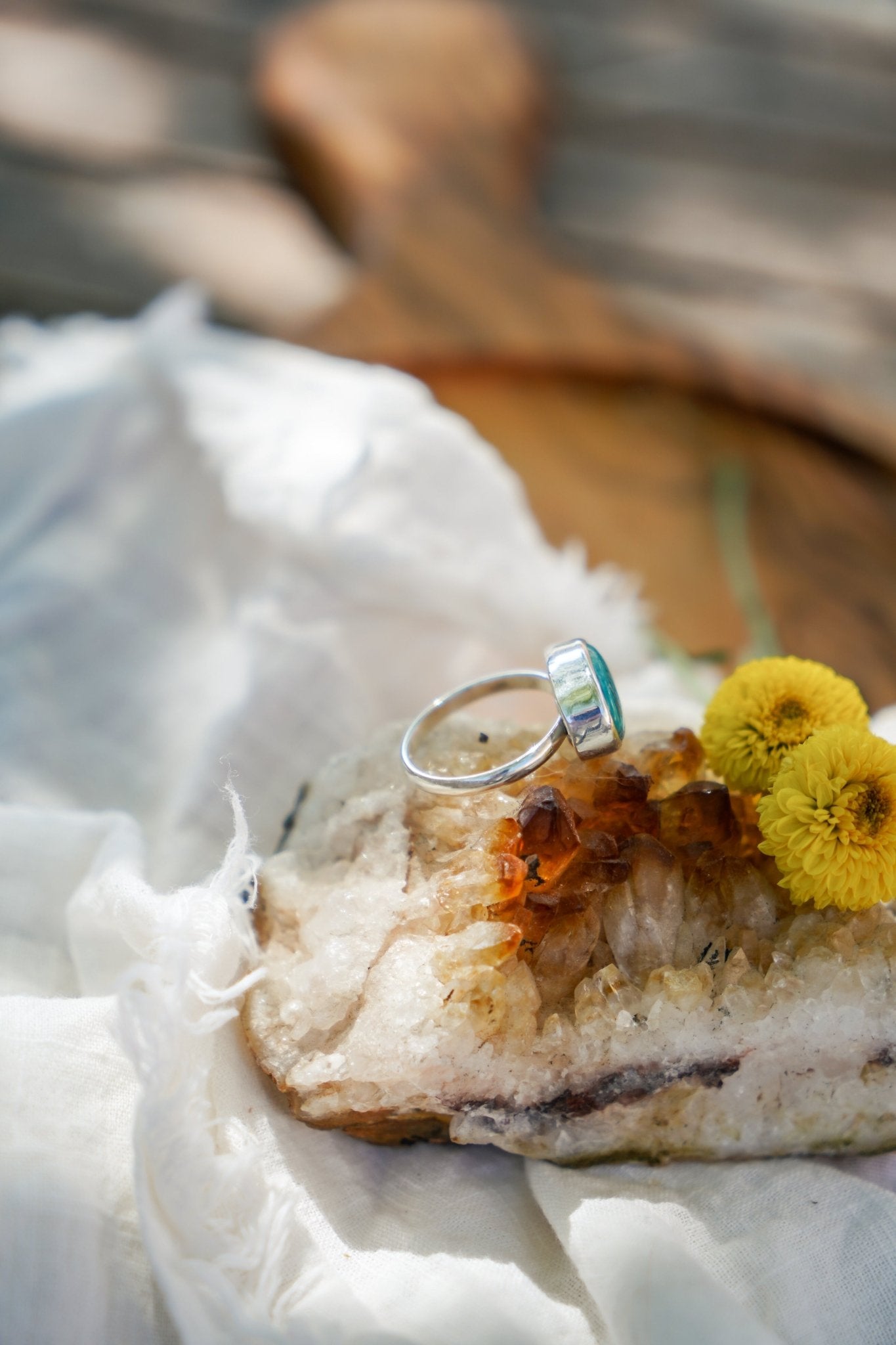 Whitewater Turquoise Ring (Size 8) - Golden Road Crafted