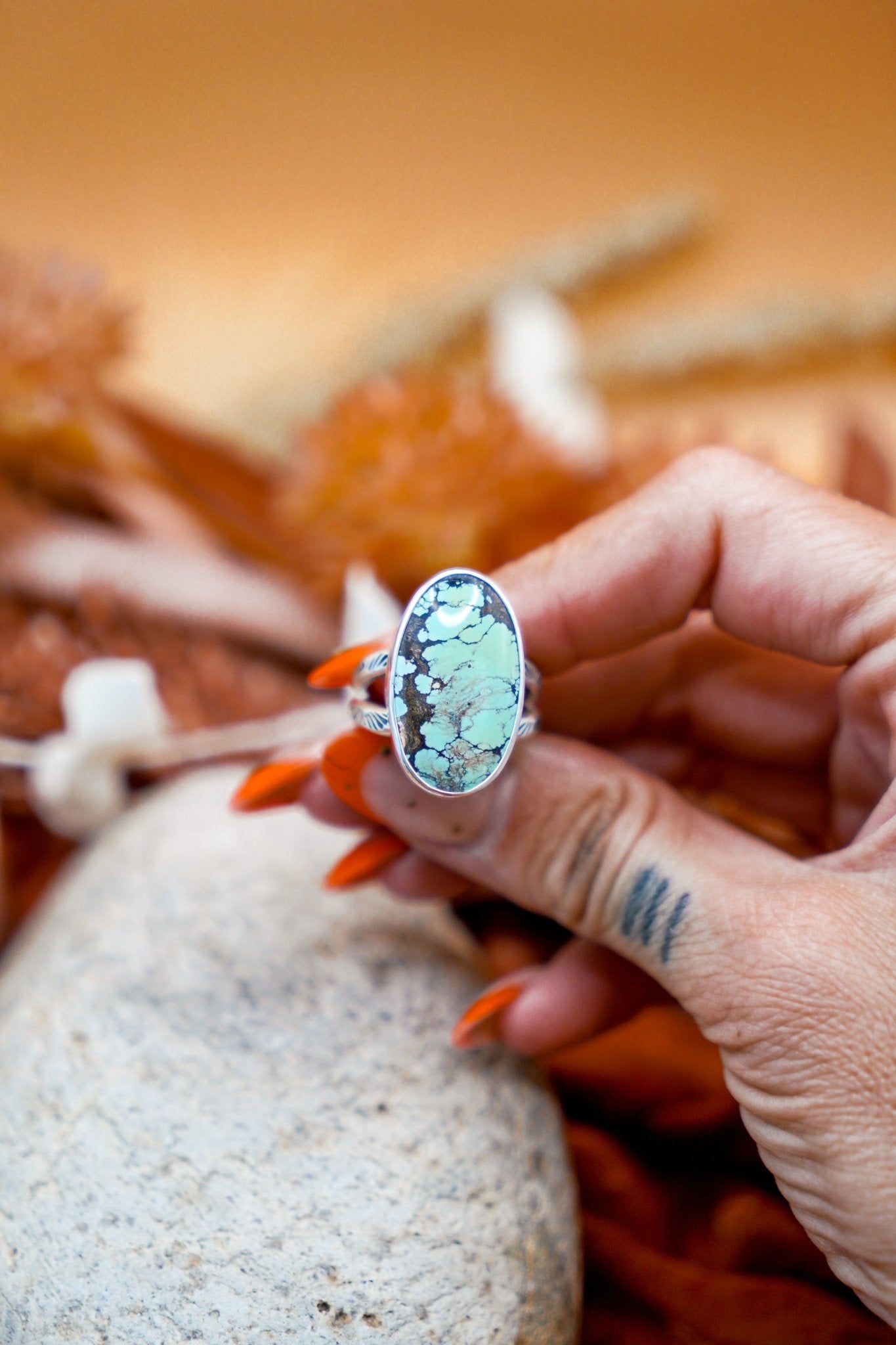 Whitewater Turquoise Ring (Size 9) - Golden Road Crafted