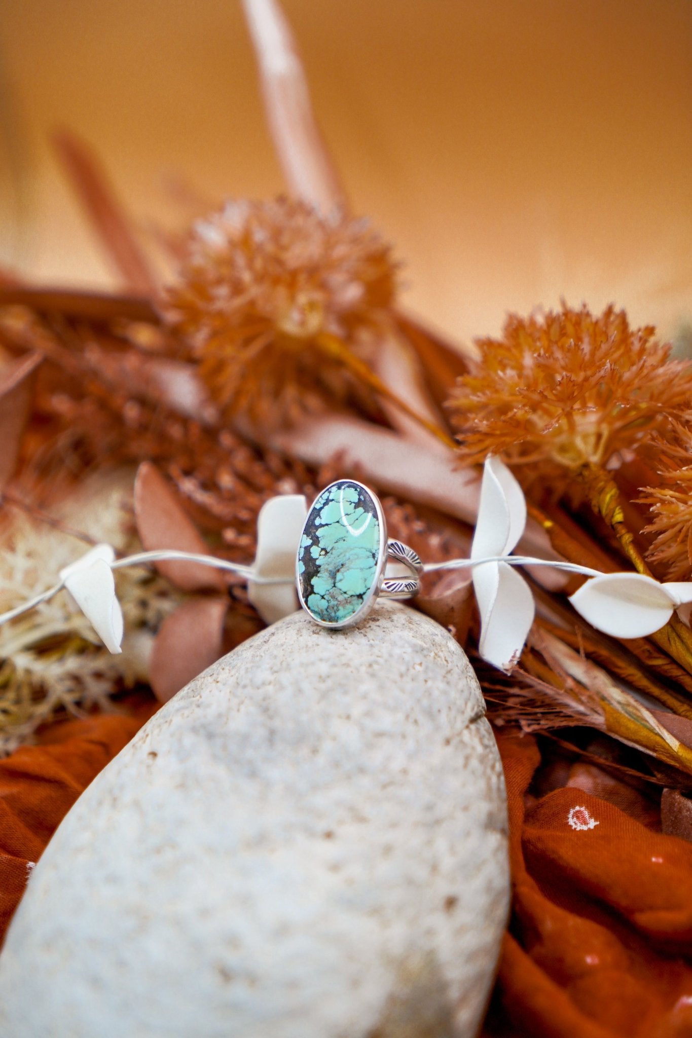 Whitewater Turquoise Ring (Size 9) - Golden Road Crafted