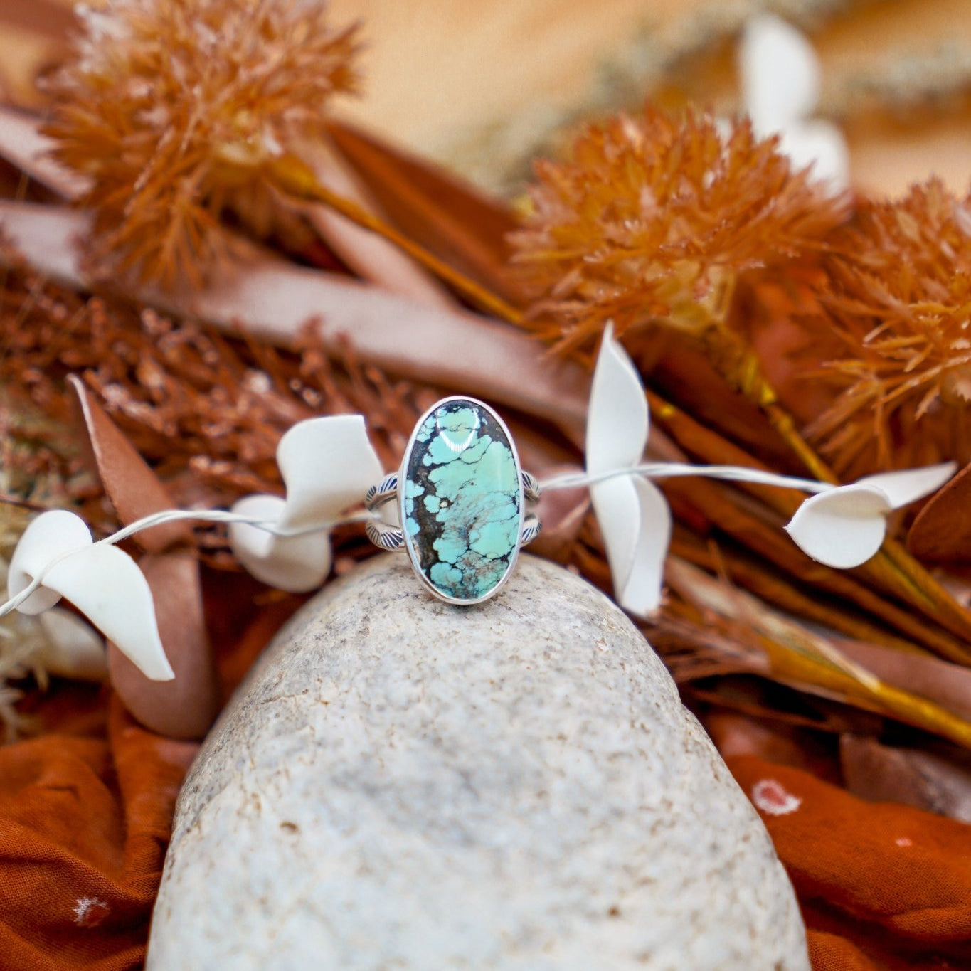 Whitewater Turquoise Ring (Size 9) - Golden Road Crafted