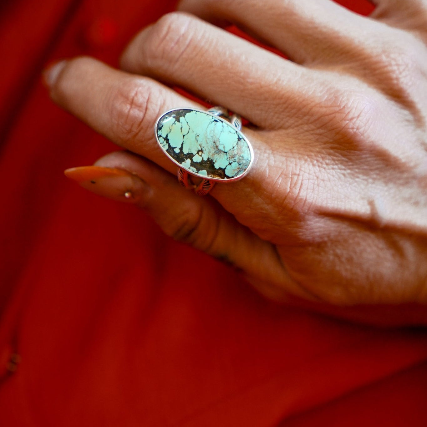 Whitewater Turquoise Ring (Size 9) - Golden Road Crafted