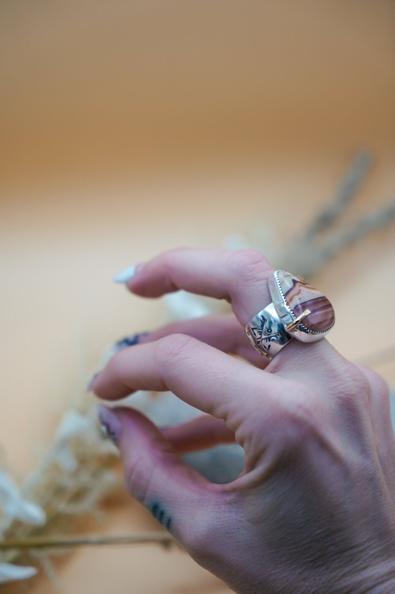 Wide - Band Traveler Ring in Jasper (Size 7.75) - Golden Road Crafted