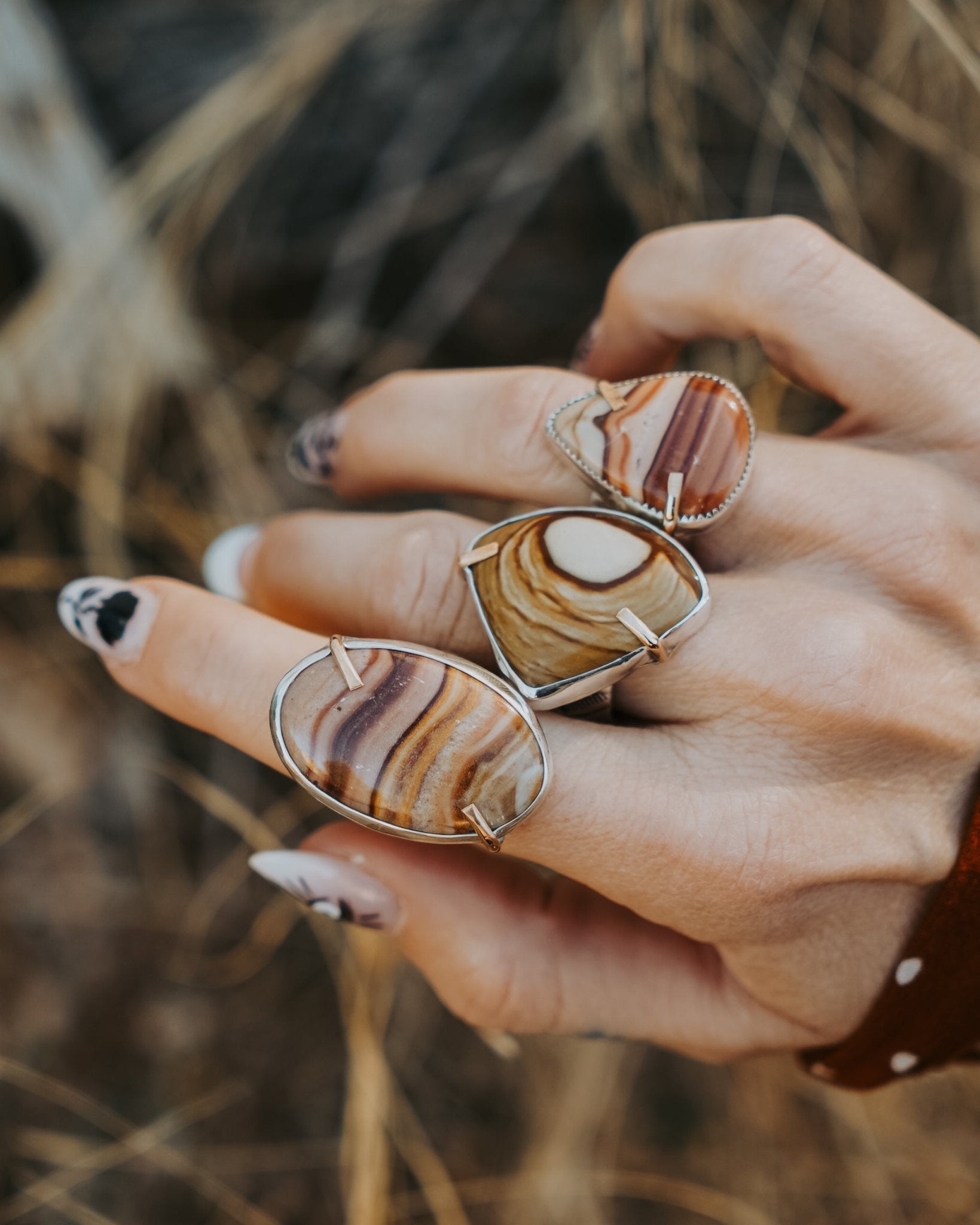 Wide - Band Traveler Ring in Jasper (Size 7.75) - Golden Road Crafted