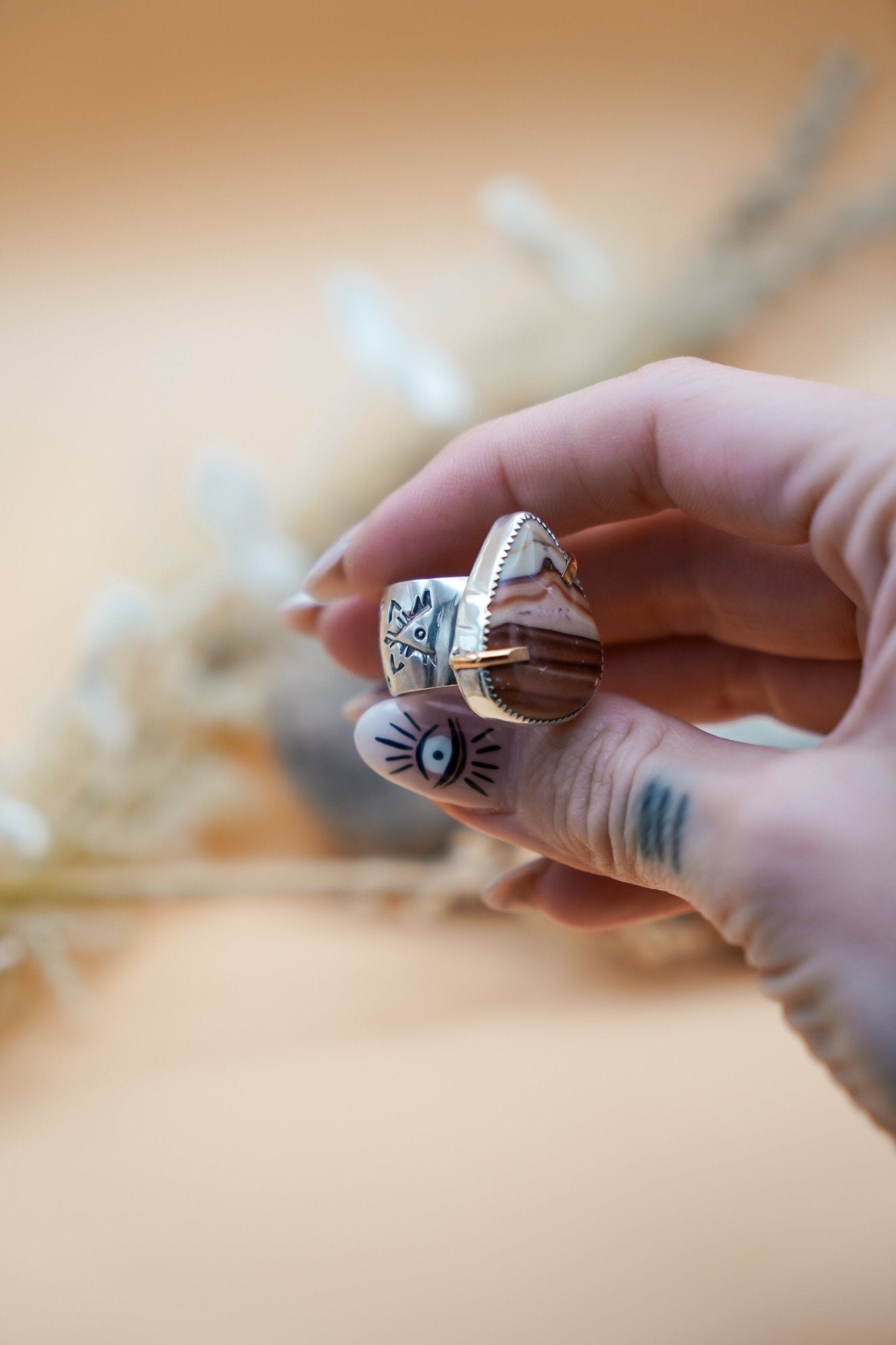 Wide - Band Traveler Ring in Jasper (Size 7.75) - Golden Road Crafted