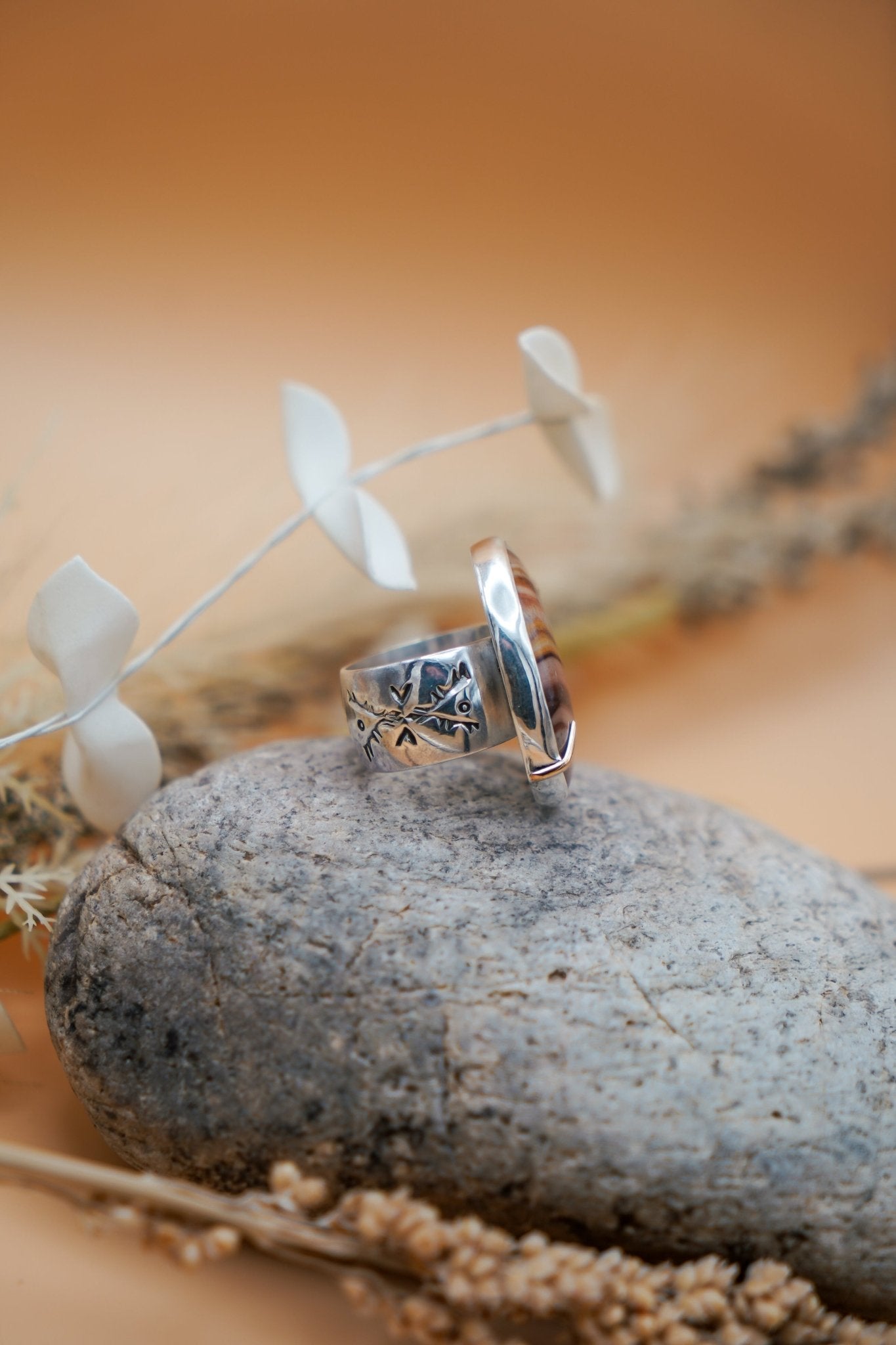 Wide - Band Traveler Ring in Jasper (Size 8.5) - Golden Road Crafted