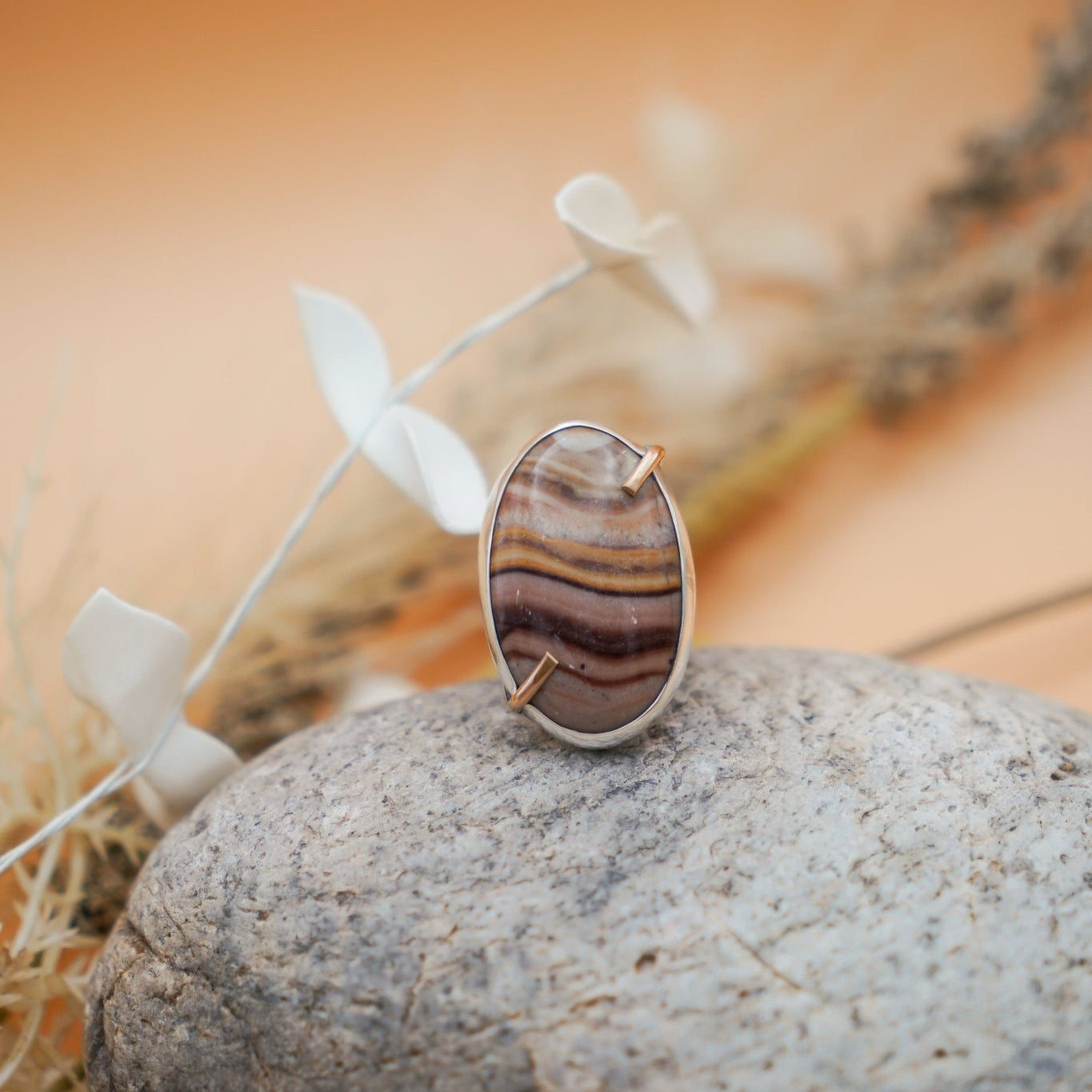 Wide - Band Traveler Ring in Jasper (Size 8.5) - Golden Road Crafted