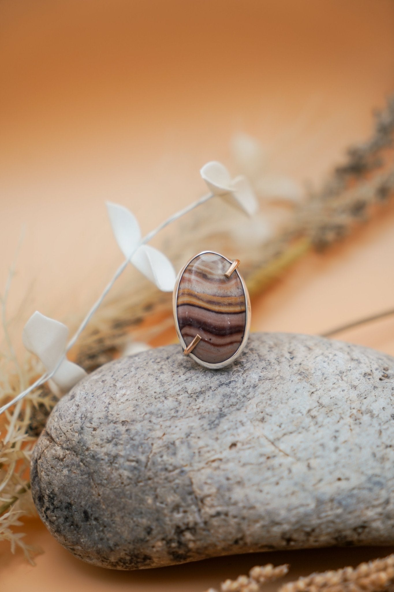 Wide - Band Traveler Ring in Jasper (Size 8.5) - Golden Road Crafted