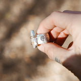 Wide - band Traveler Ring in Scenic Agate with Gold - Fill Prongs (Size 6.25) - Golden Road Crafted