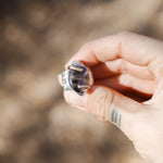 Wide - band Traveler Ring in Scenic Agate with Gold - Fill Prongs (Size 7.25) - Golden Road Crafted