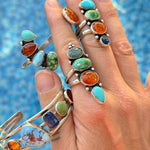 Wildflower Canyon Wrap Cuff in Campitos, Emerald Valley, Kyanite, Larimar, & Amber - Golden Road Crafted