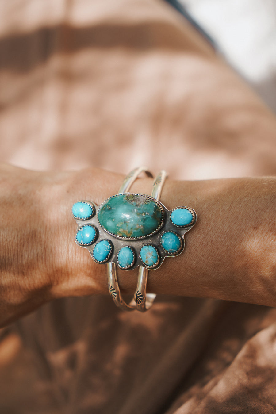 Statement Cuff in Turquoise with Pyrite & Blue Ridge