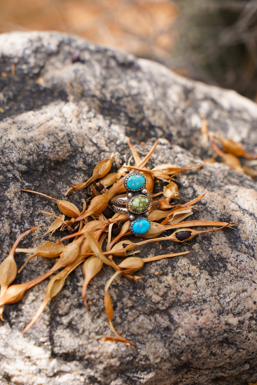 The Cairn Ring in Sonoran Gold & Blue Ridge Turquoise (Size 7.5)