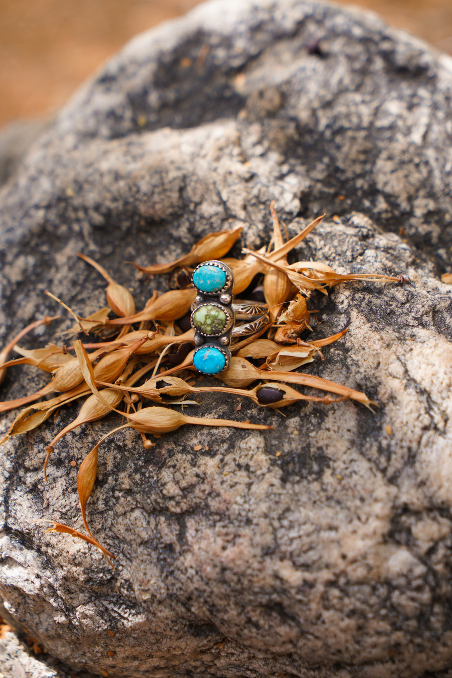 The Cairn Ring in Sonoran Gold & Blue Ridge Turquoise (Size 7.5)