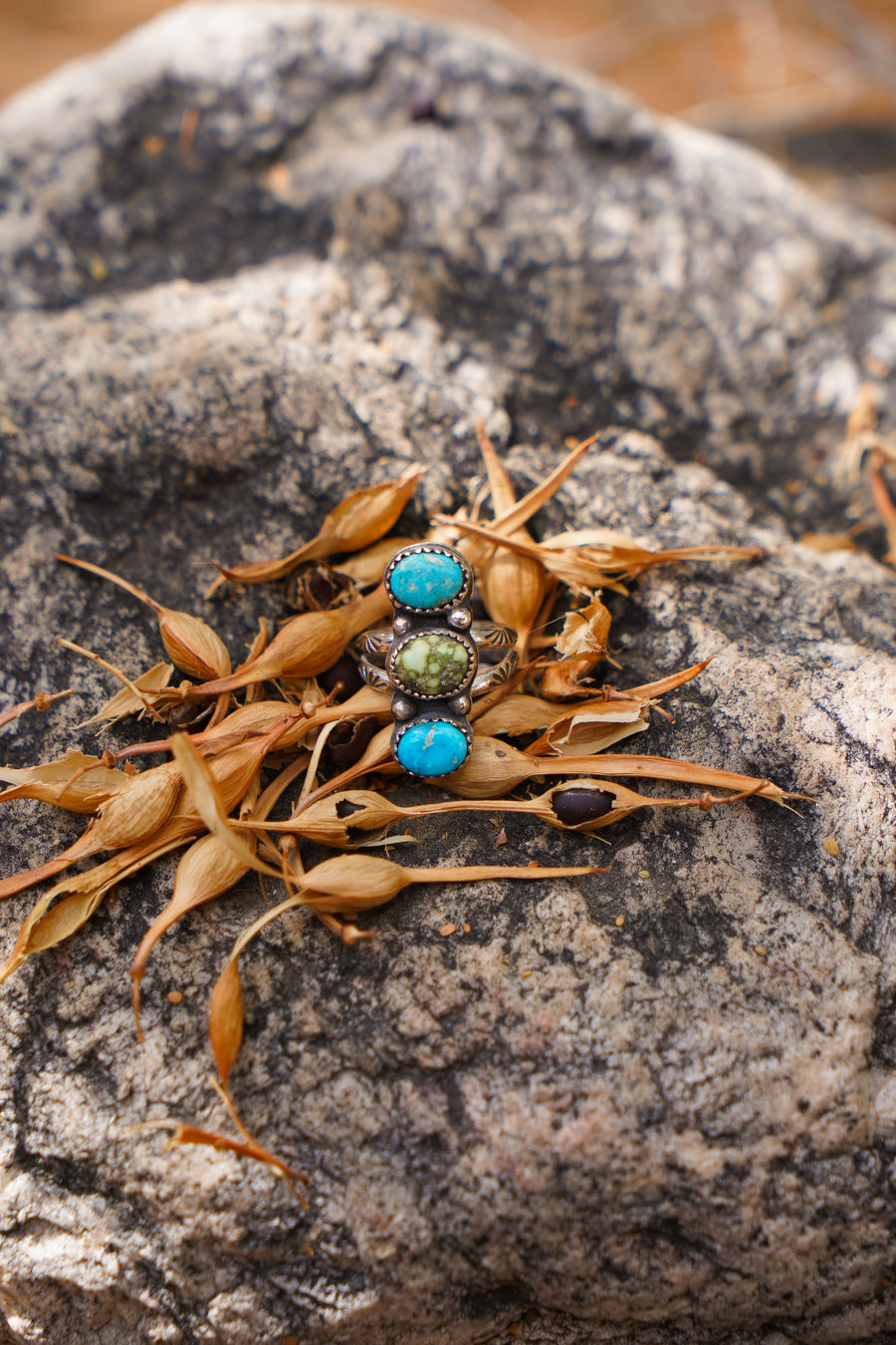 The Cairn Ring in Sonoran Gold & Blue Ridge Turquoise (Size 7.5)