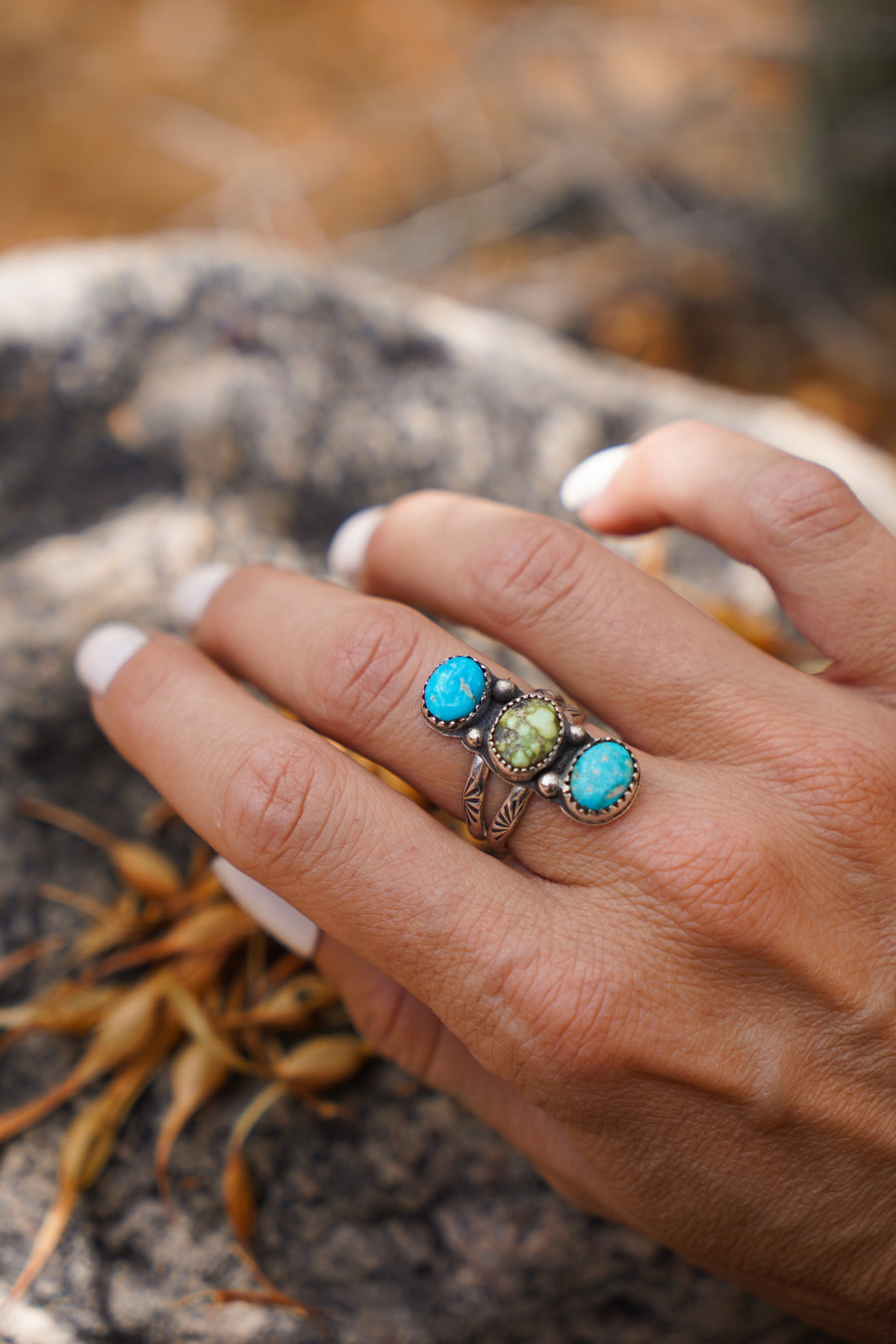 The Cairn Ring in Sonoran Gold & Blue Ridge Turquoise (Size 7.5)