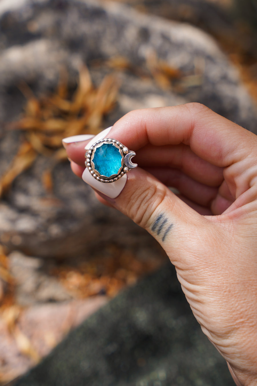 Himalayan Crystal and Neon Apatite Ring (Size 6)