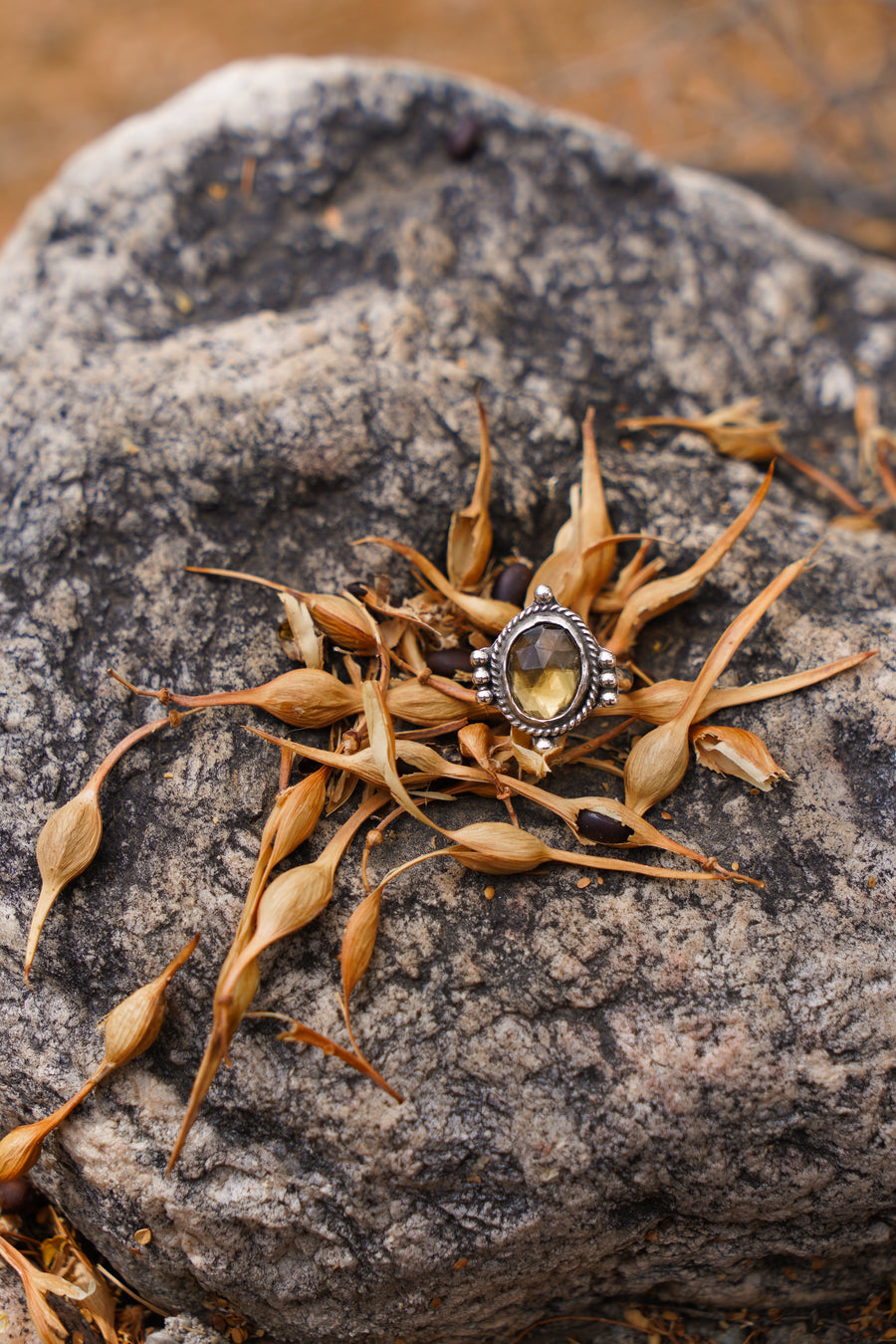 The Nova Ring with Honey Quartz (Size 6.5)