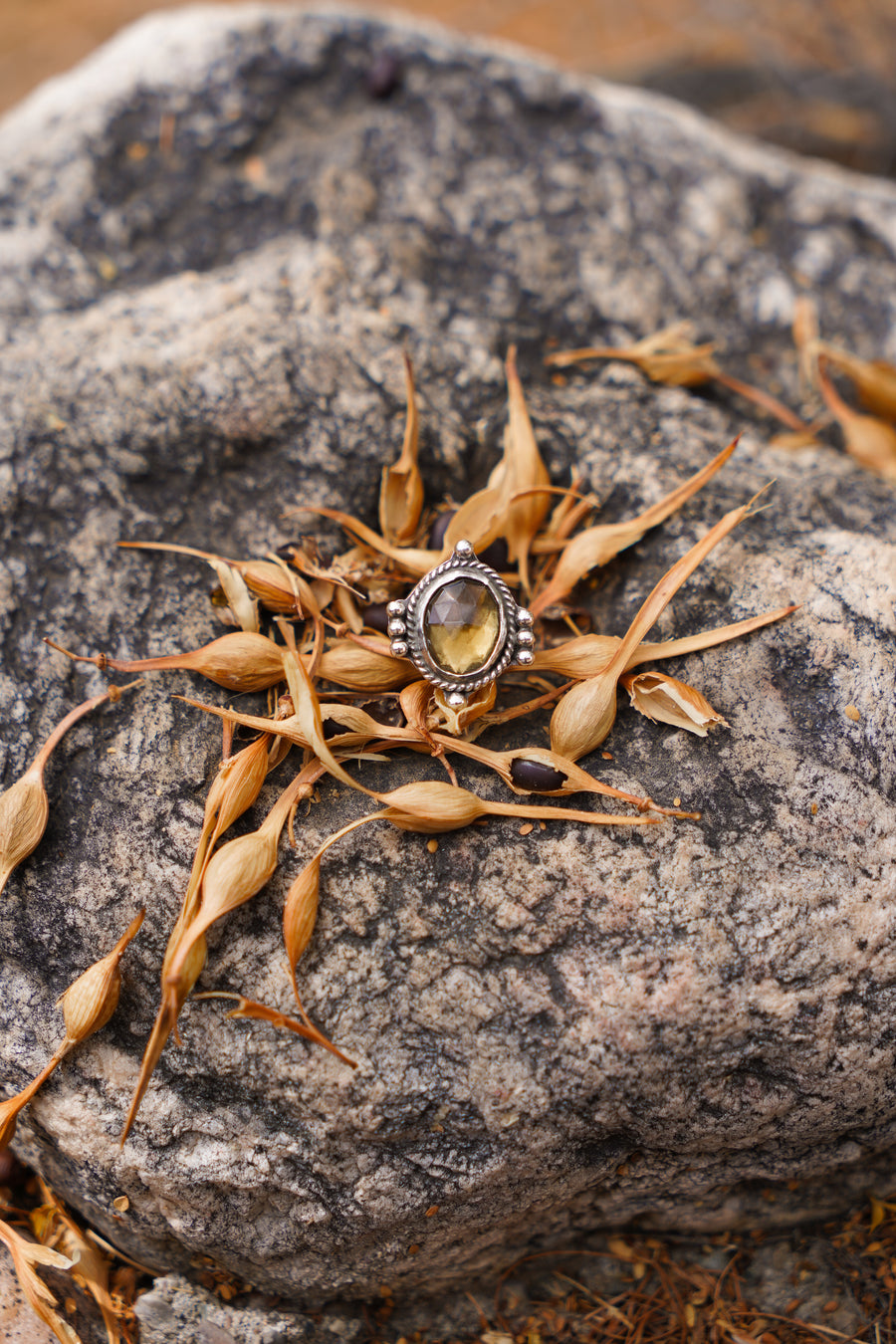 The Nova Ring with Honey Quartz (Size 6.5)