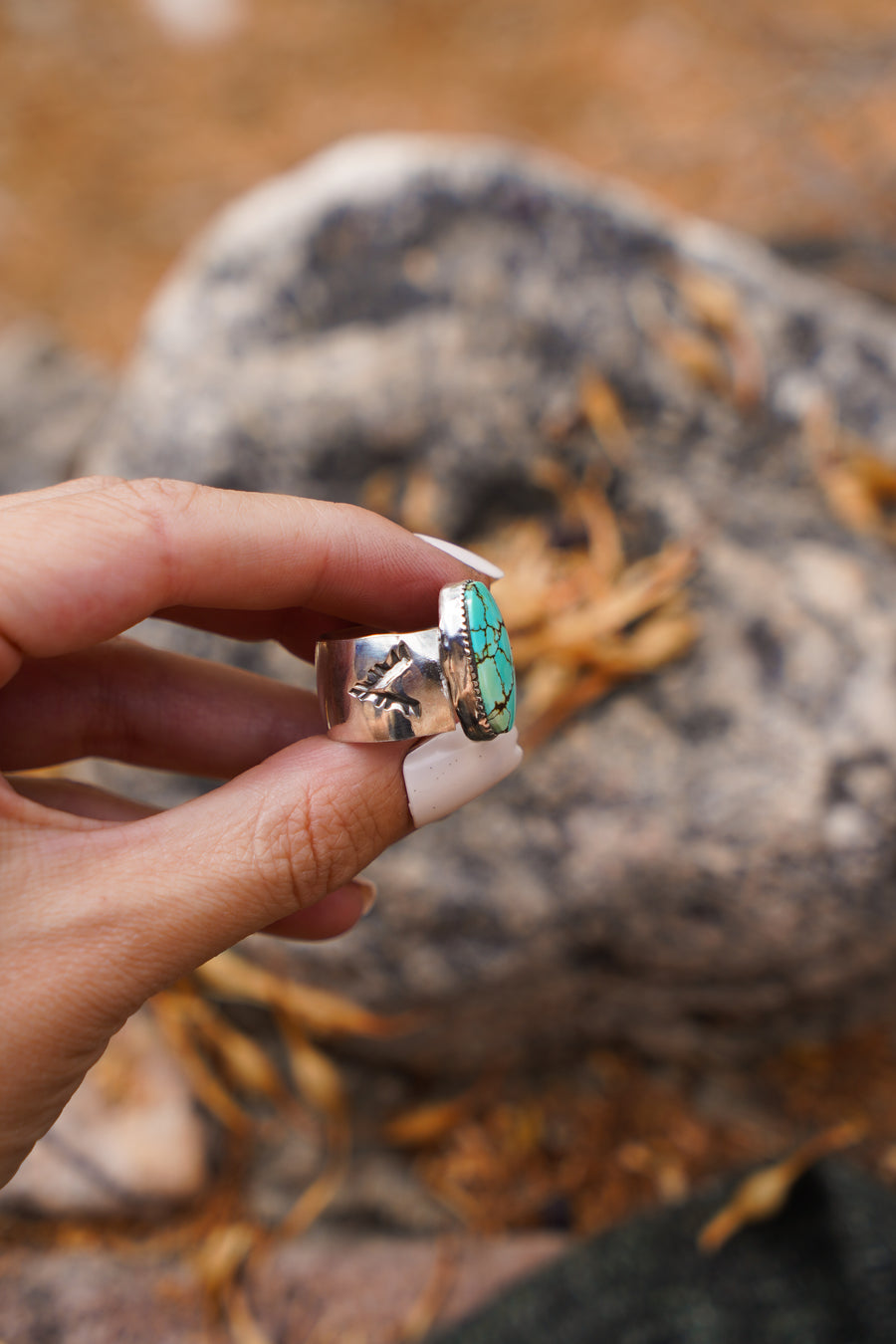 The Wide Band Traveler Ring in Yungi Turquoise (Size 6.5)