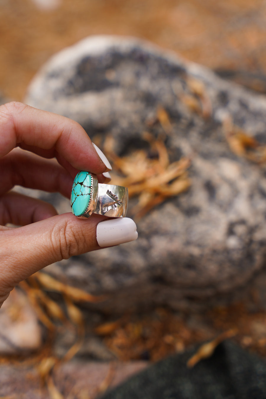 The Wide Band Traveler Ring in Yungi Turquoise (Size 6.5)